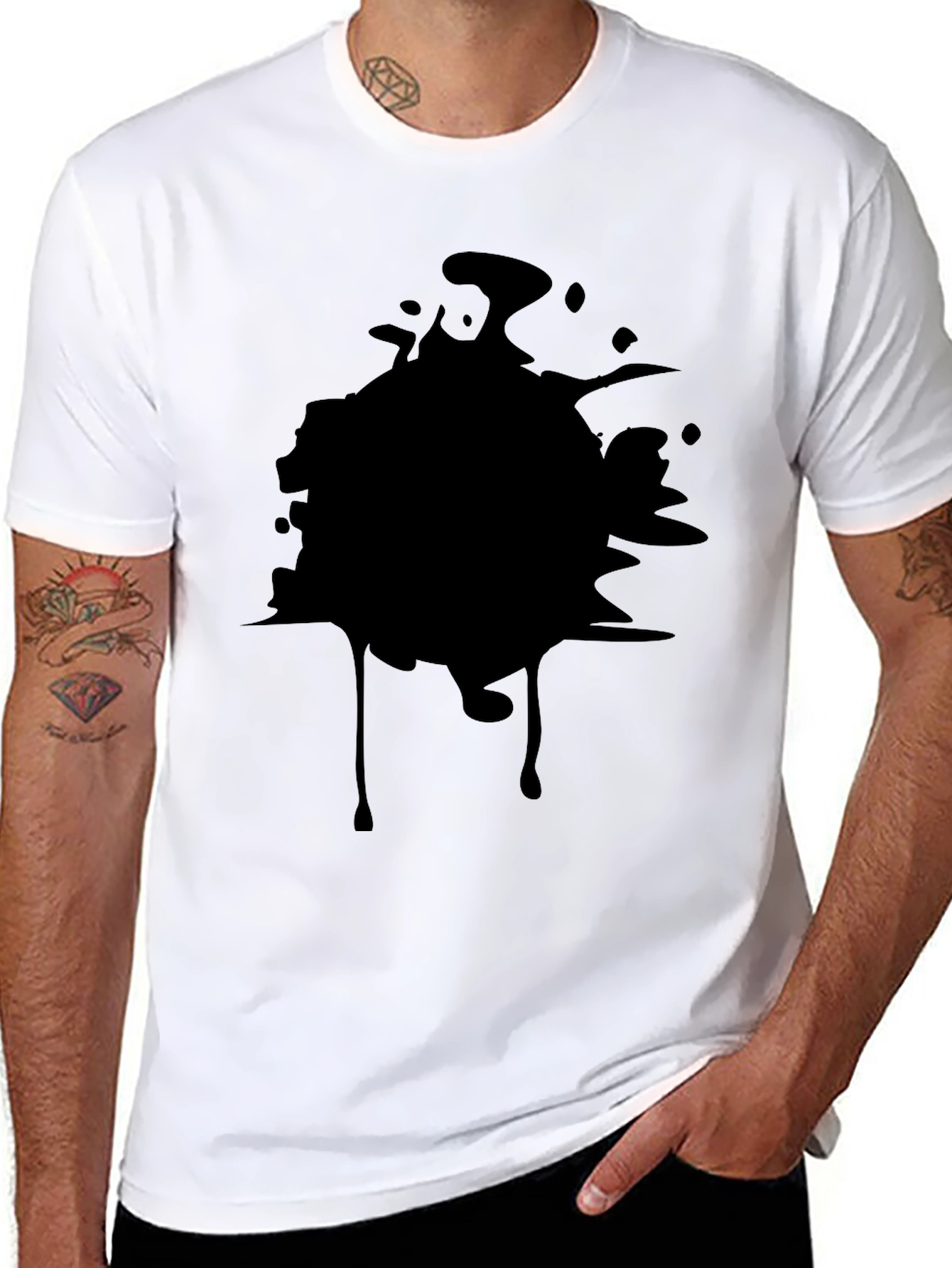 Mens Black Graphic Tee - Abstract Splatter Design