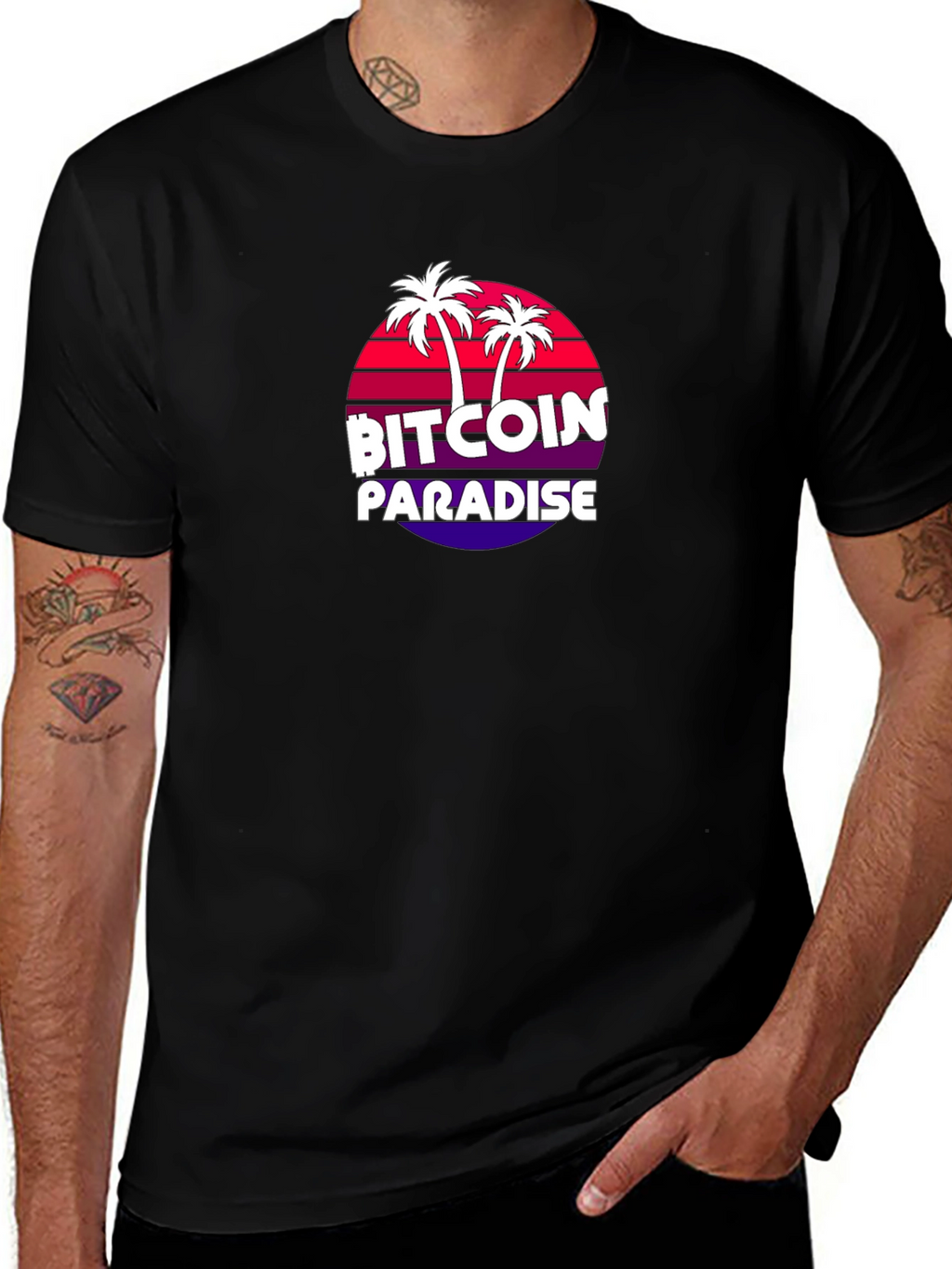 Bitcoin Paradise Black T-Shirt Palm Tree Design