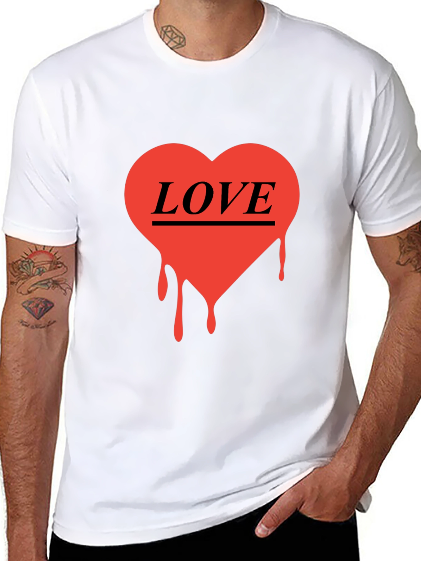 Love Heart Drip Graphic Black T-Shirt