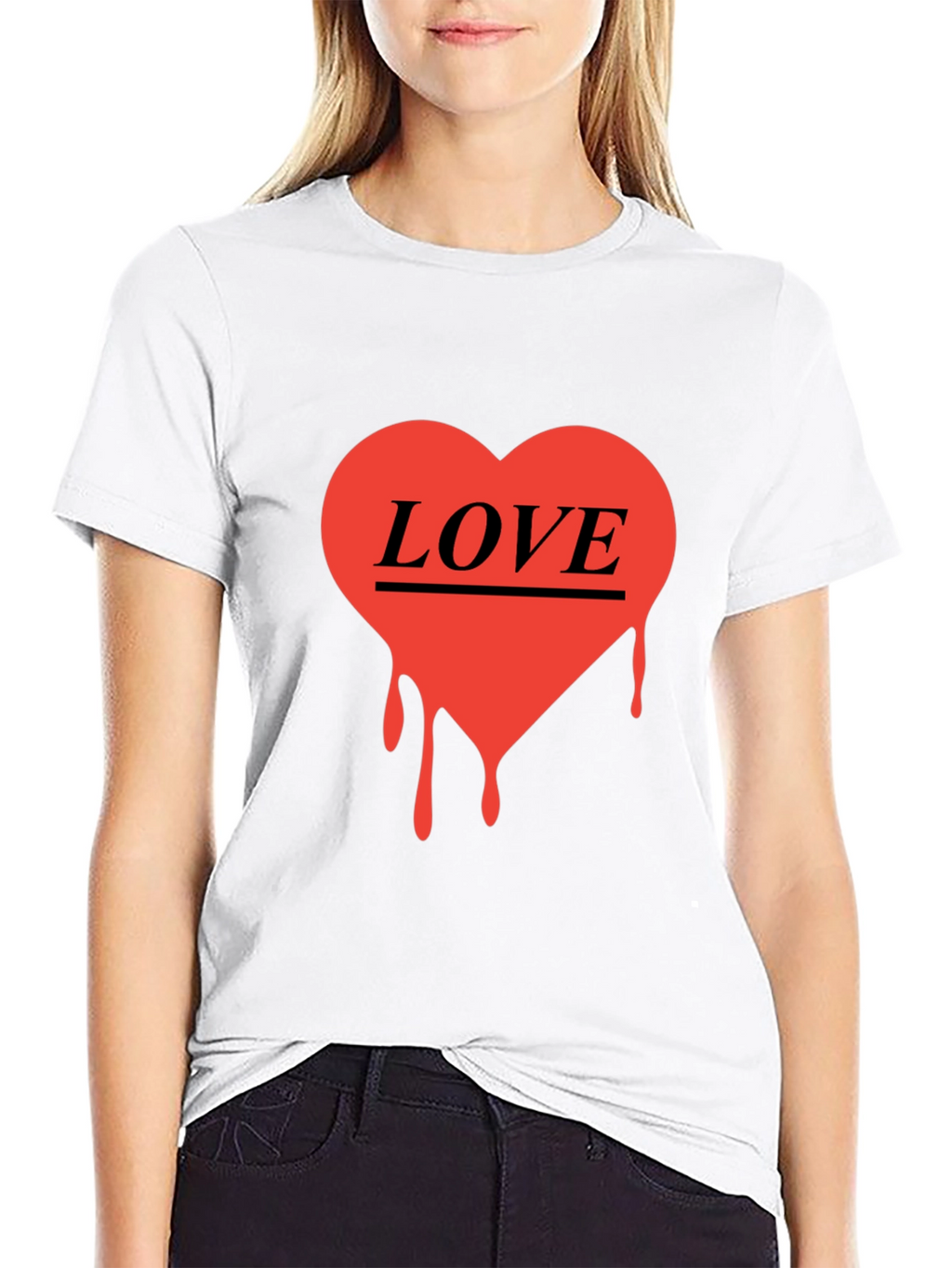 Love Heart Drip Graphic Black T-Shirt