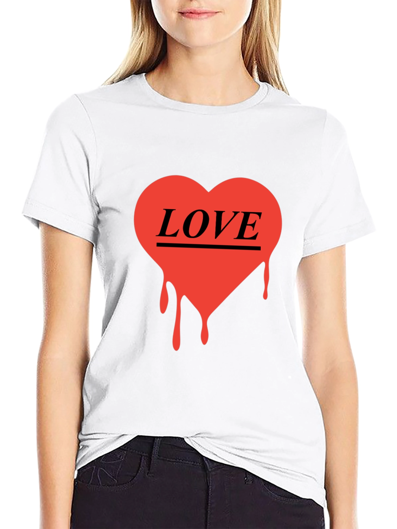Love Heart Drip Graphic Black T-Shirt