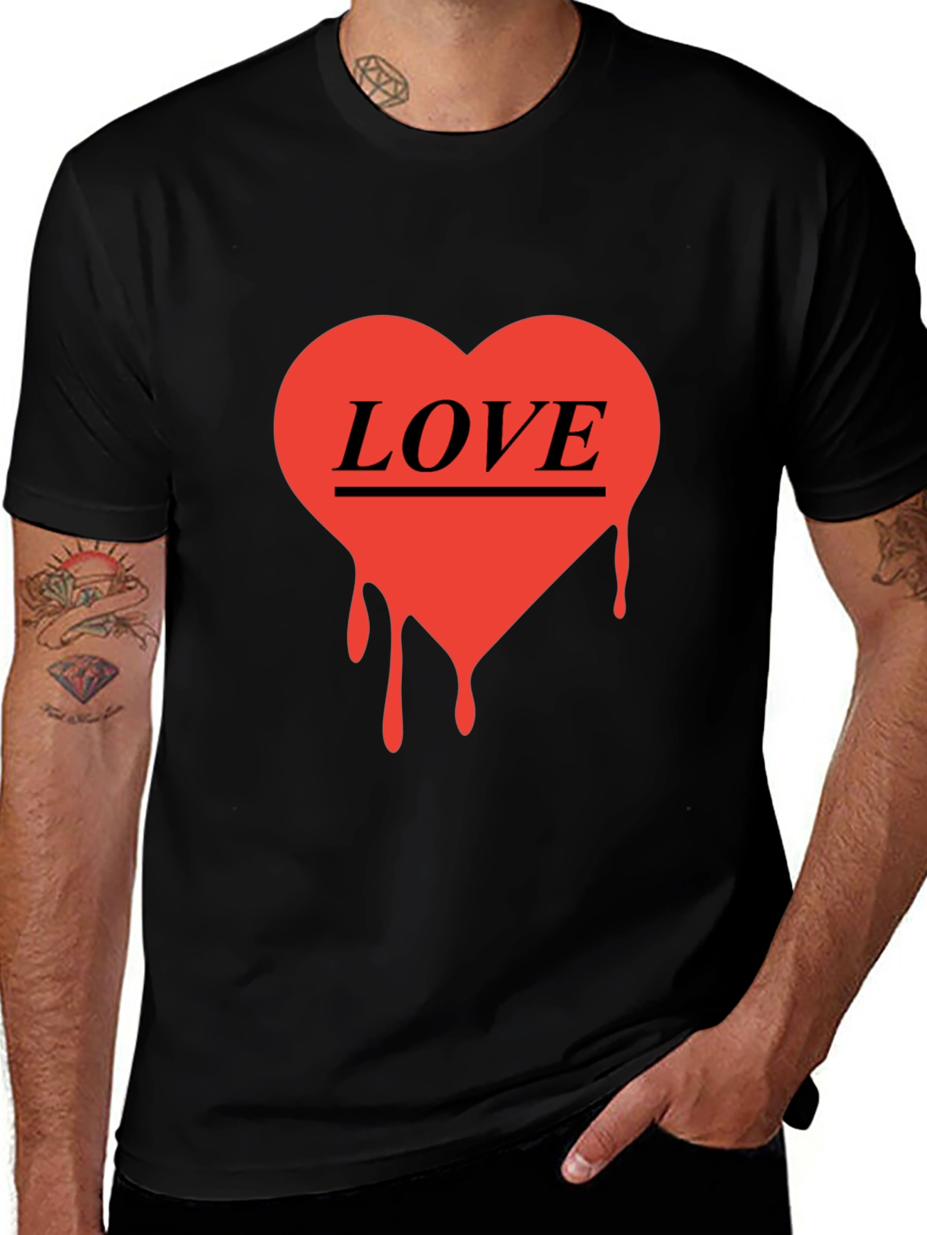 Love Heart Drip Graphic Black T-Shirt