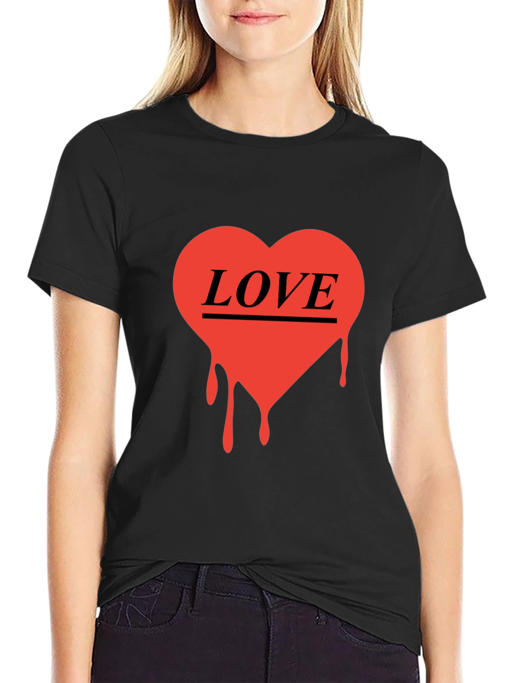 Love Heart Drip Graphic Black T-Shirt