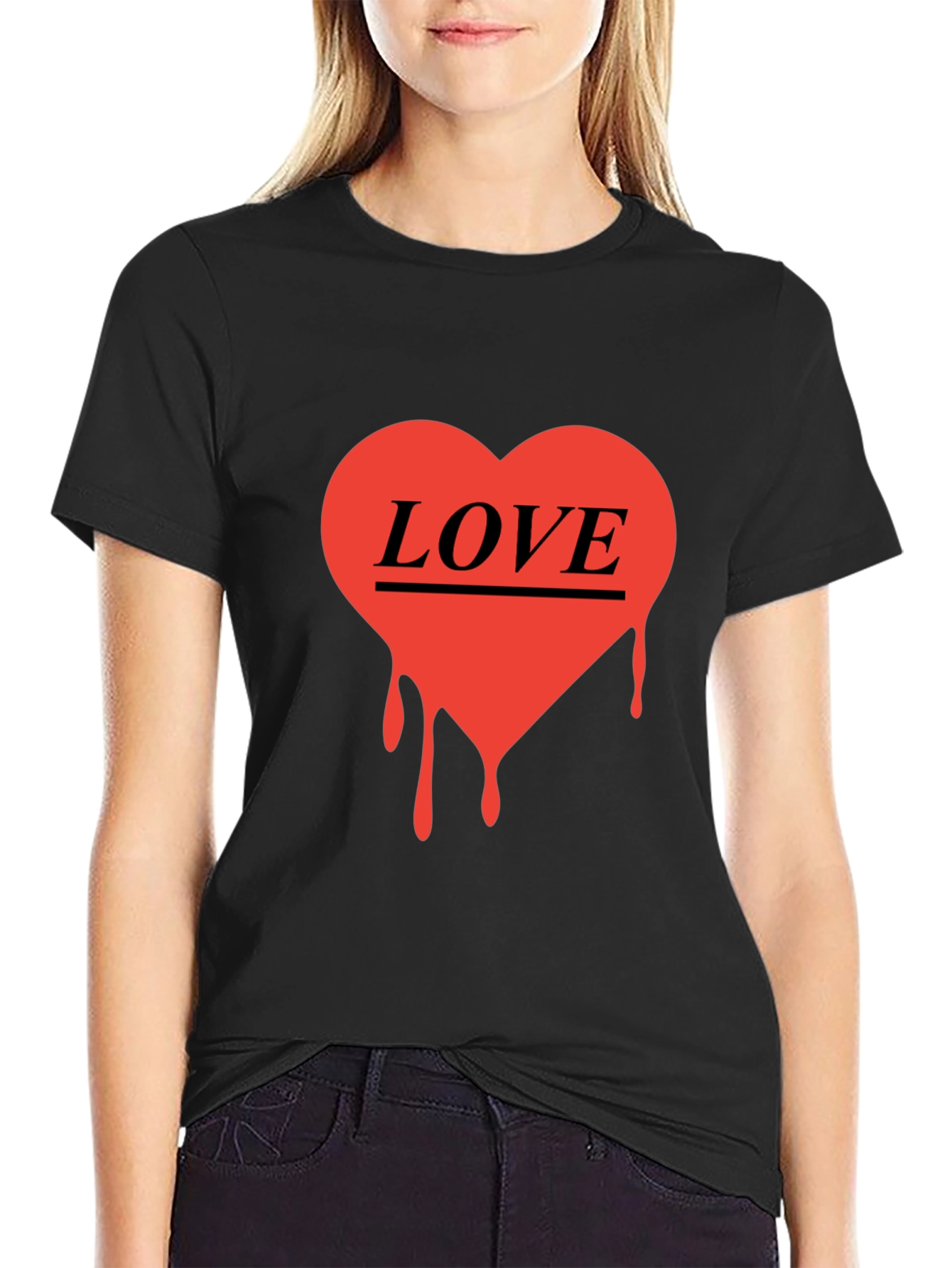 Love Heart Drip Graphic Black T-Shirt