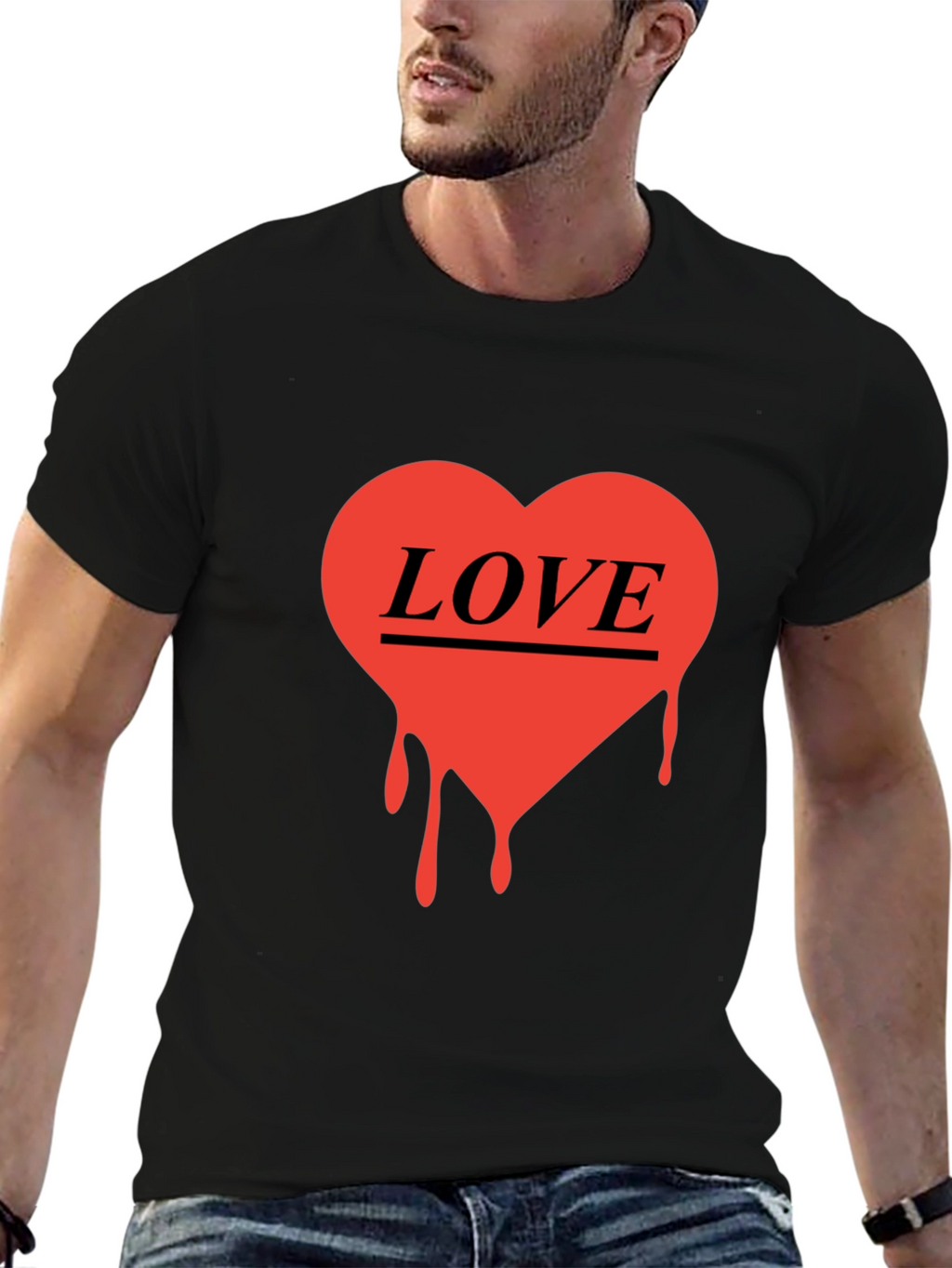Love Heart Drip Graphic Black T-Shirt