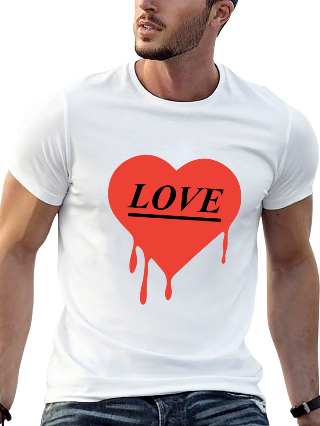 Love Heart Drip Graphic Black T-Shirt