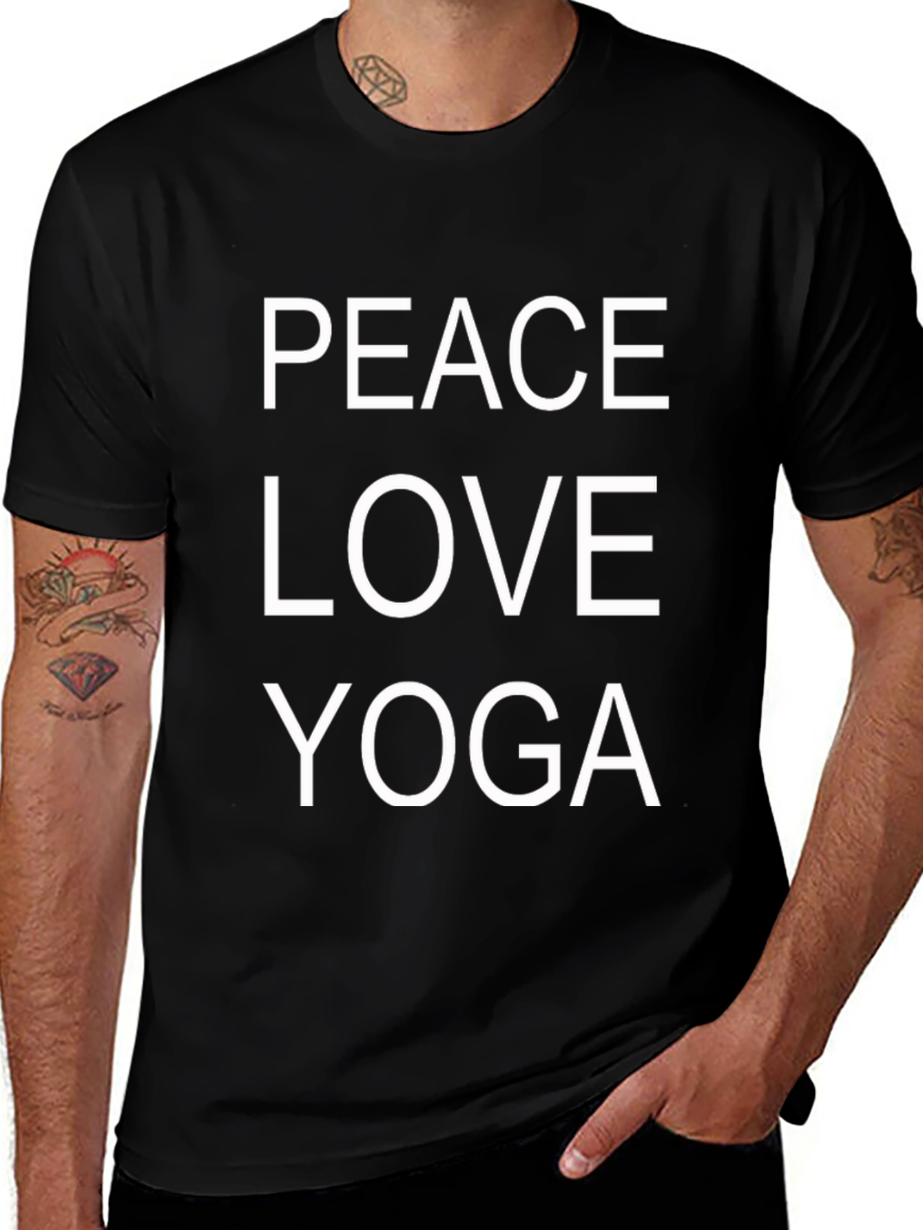 Peace Love Yoga Graphic T-Shirt - Black Cotton Blend