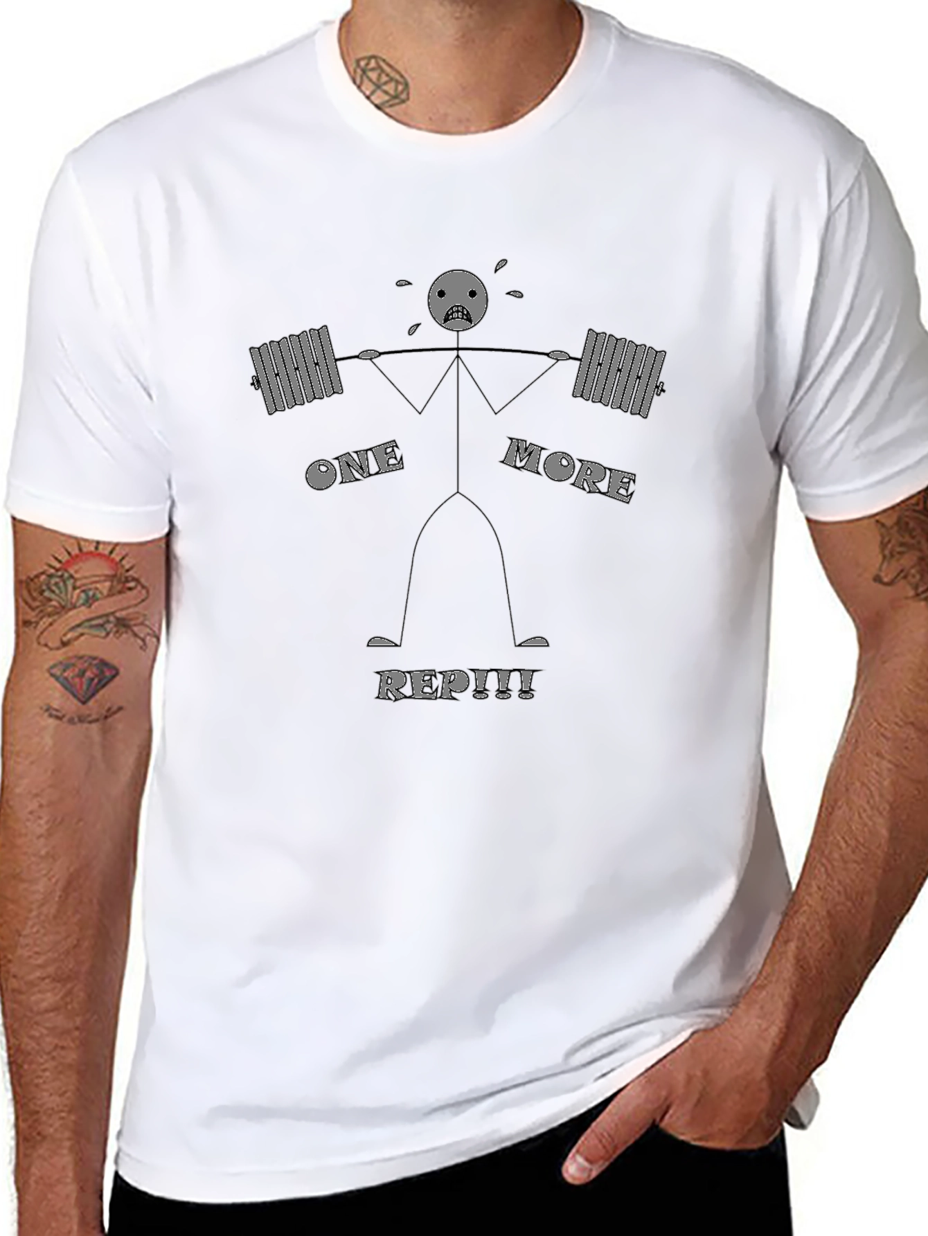 One More Rep Black Cotton Graphic Tee - Workout Motivation Shirt