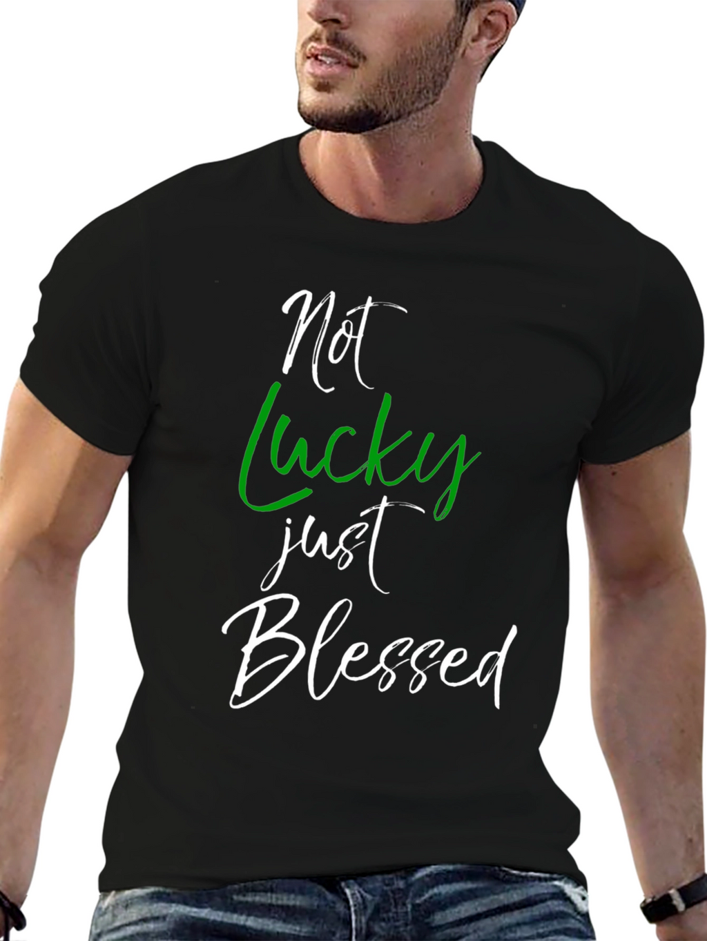 Not Lucky Just Blessed Graphic Tee - Black