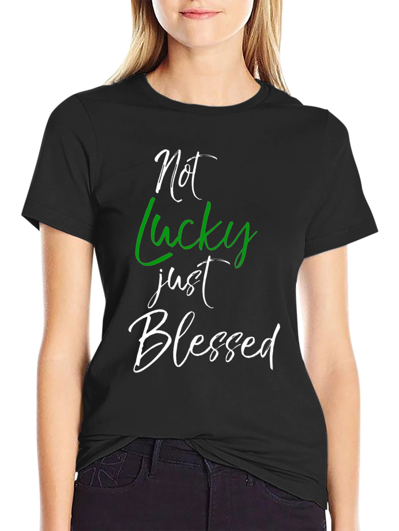 Not Lucky Just Blessed Graphic Tee - Black