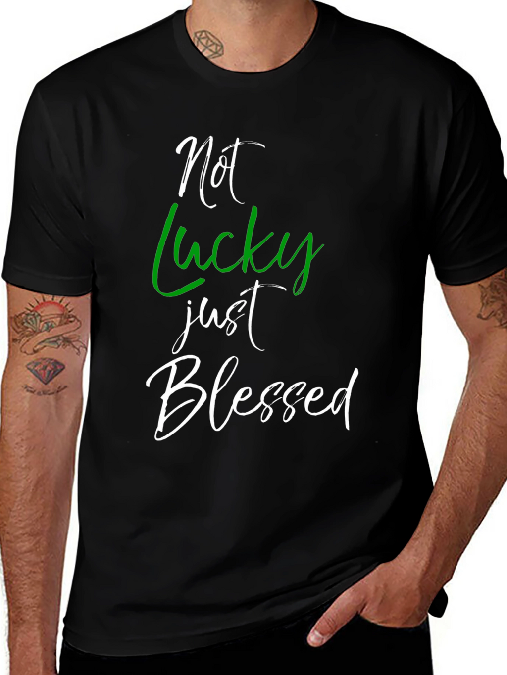 Not Lucky Just Blessed Graphic Tee - Black