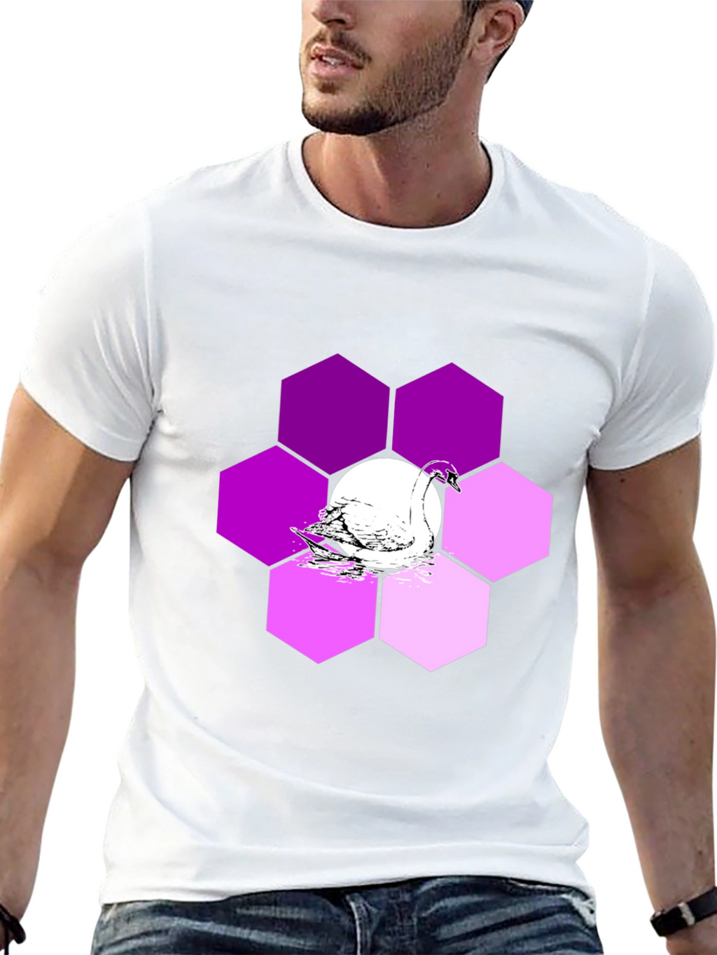 Swan Hexagon Graphic T-Shirt - Stylish Mens Tee