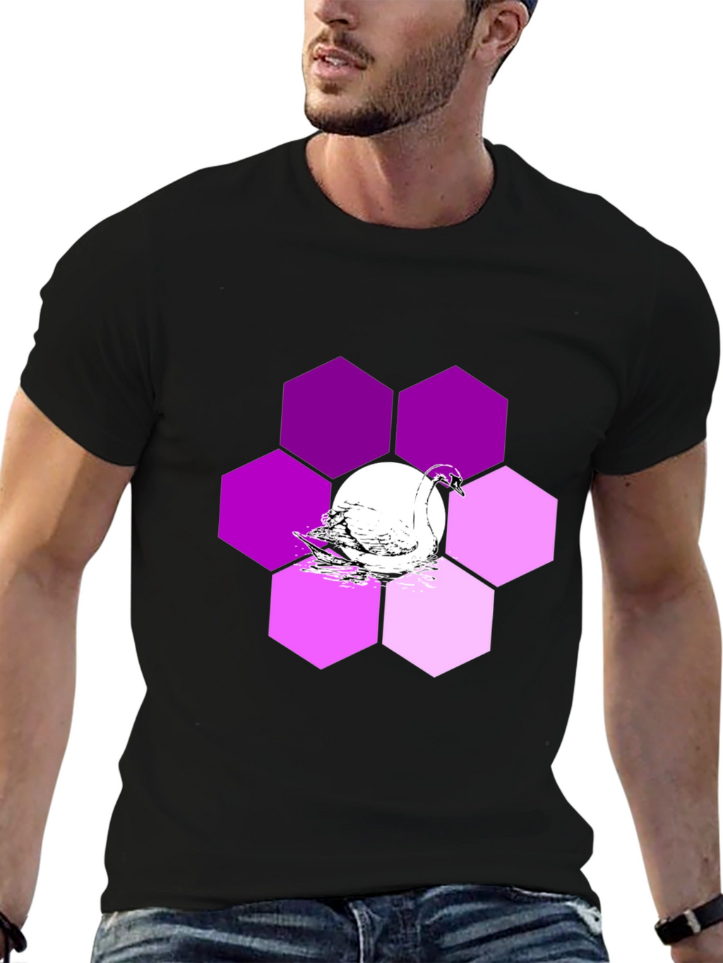 Swan Hexagon Graphic T-Shirt - Stylish Mens Tee