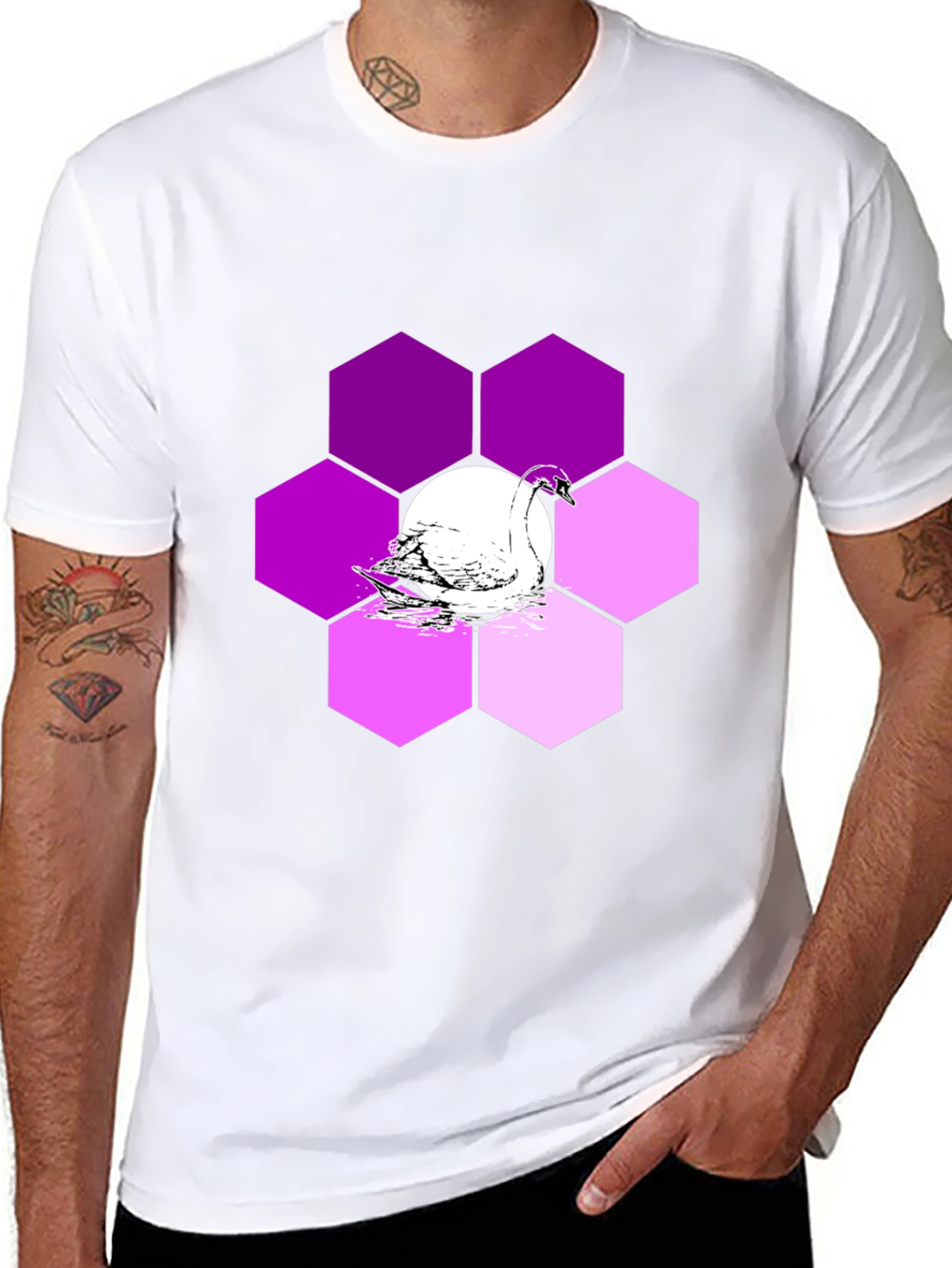 Swan Hexagon Graphic T-Shirt - Stylish Mens Tee
