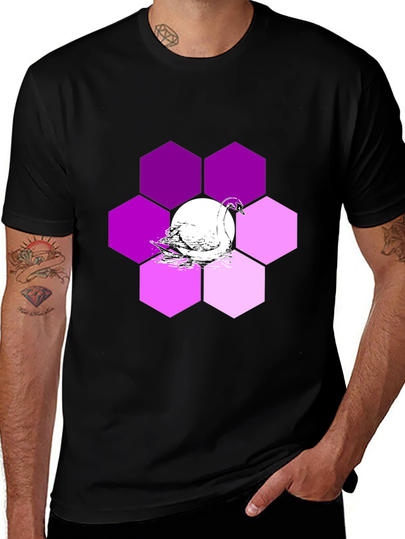 Swan Hexagon Graphic T-Shirt - Stylish Mens Tee