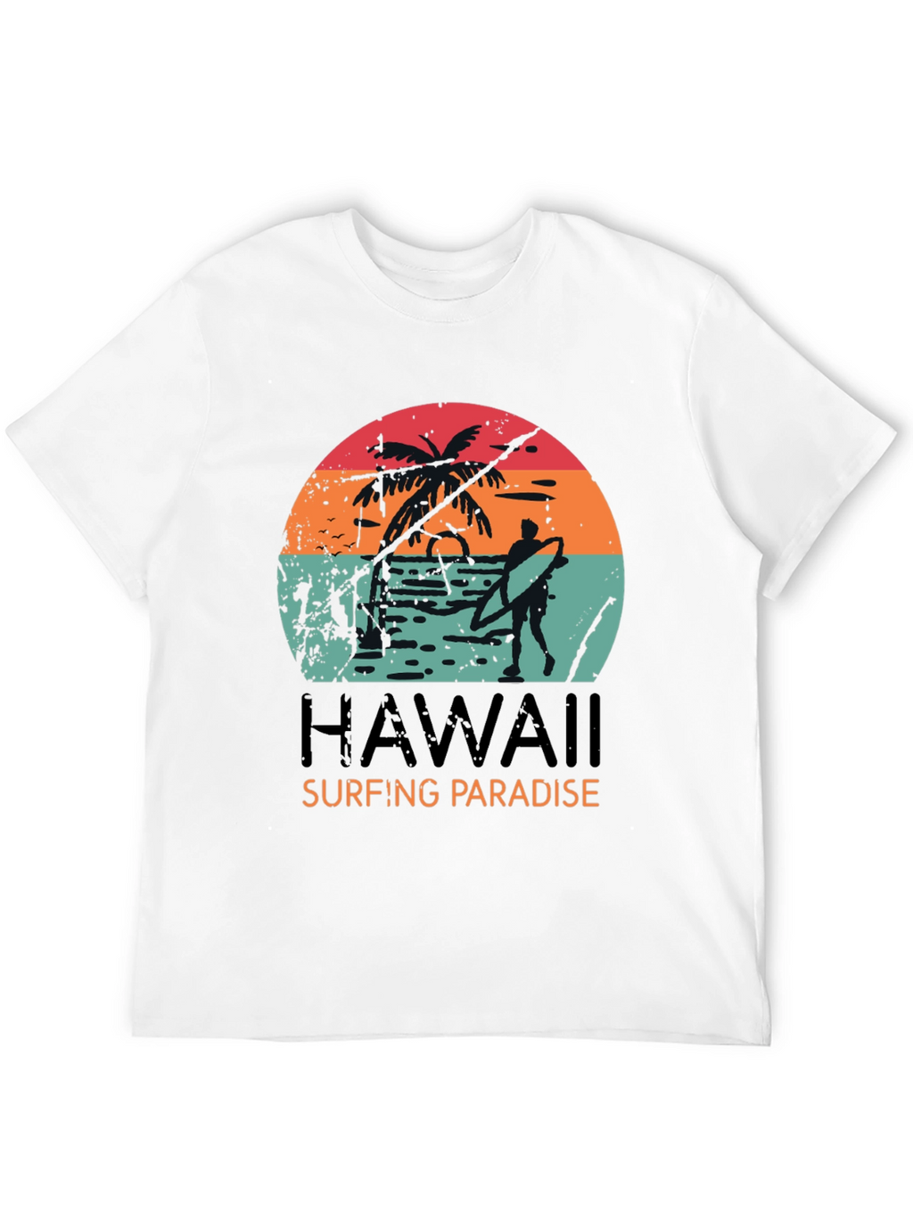 Hawaii Surfing Paradise Graphic Tee - Black Cotton T-Shirt