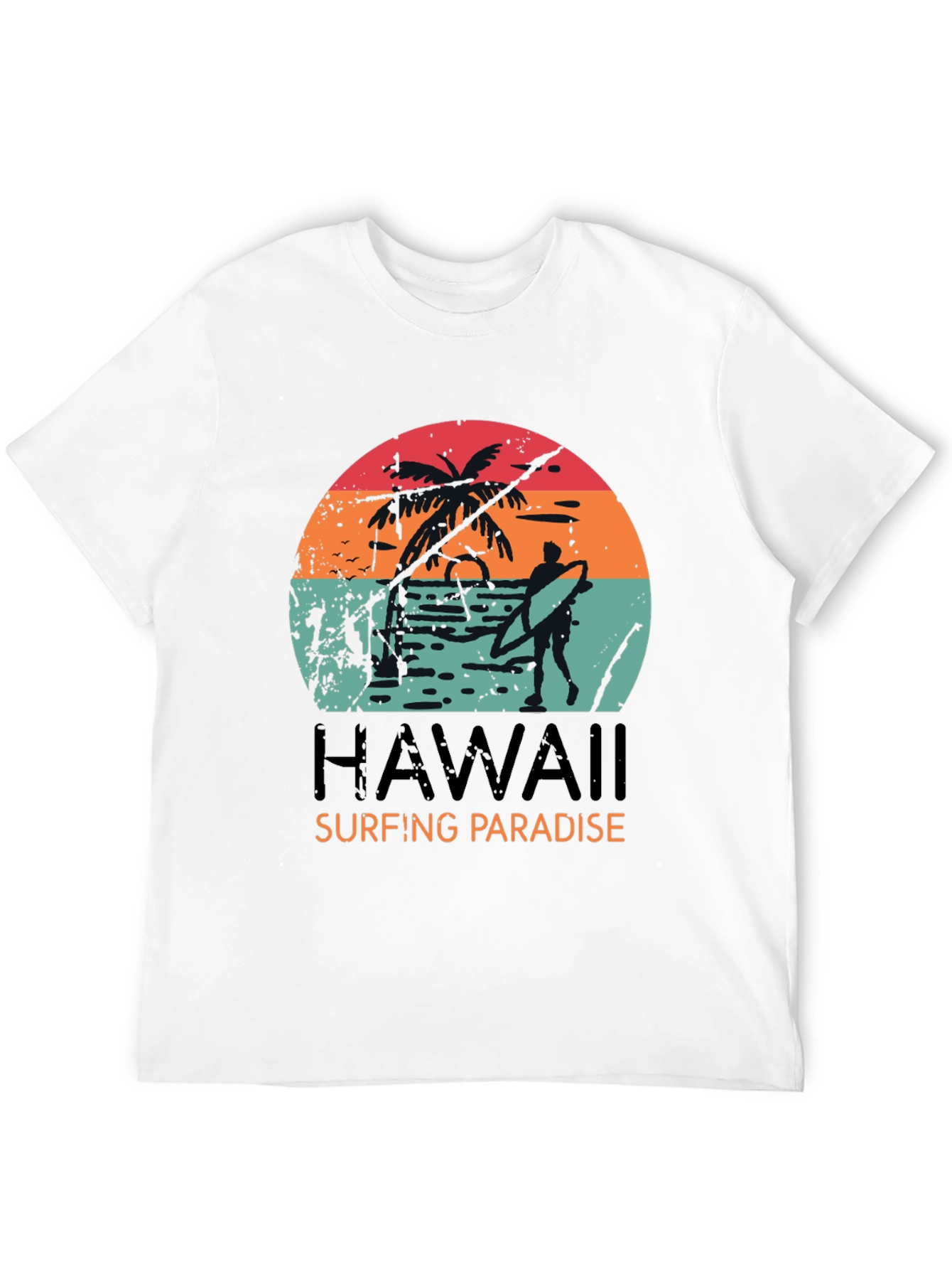Hawaii Surfing Paradise Graphic Tee - Black Cotton T-Shirt