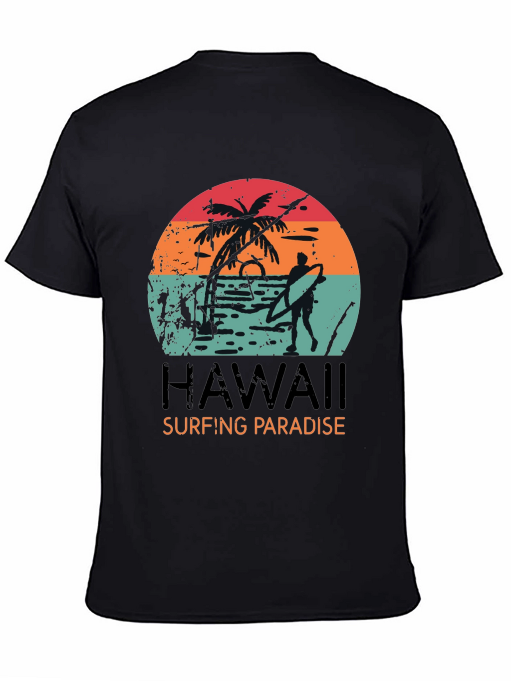 Hawaii Surfing Paradise Graphic Tee - Black Cotton T-Shirt