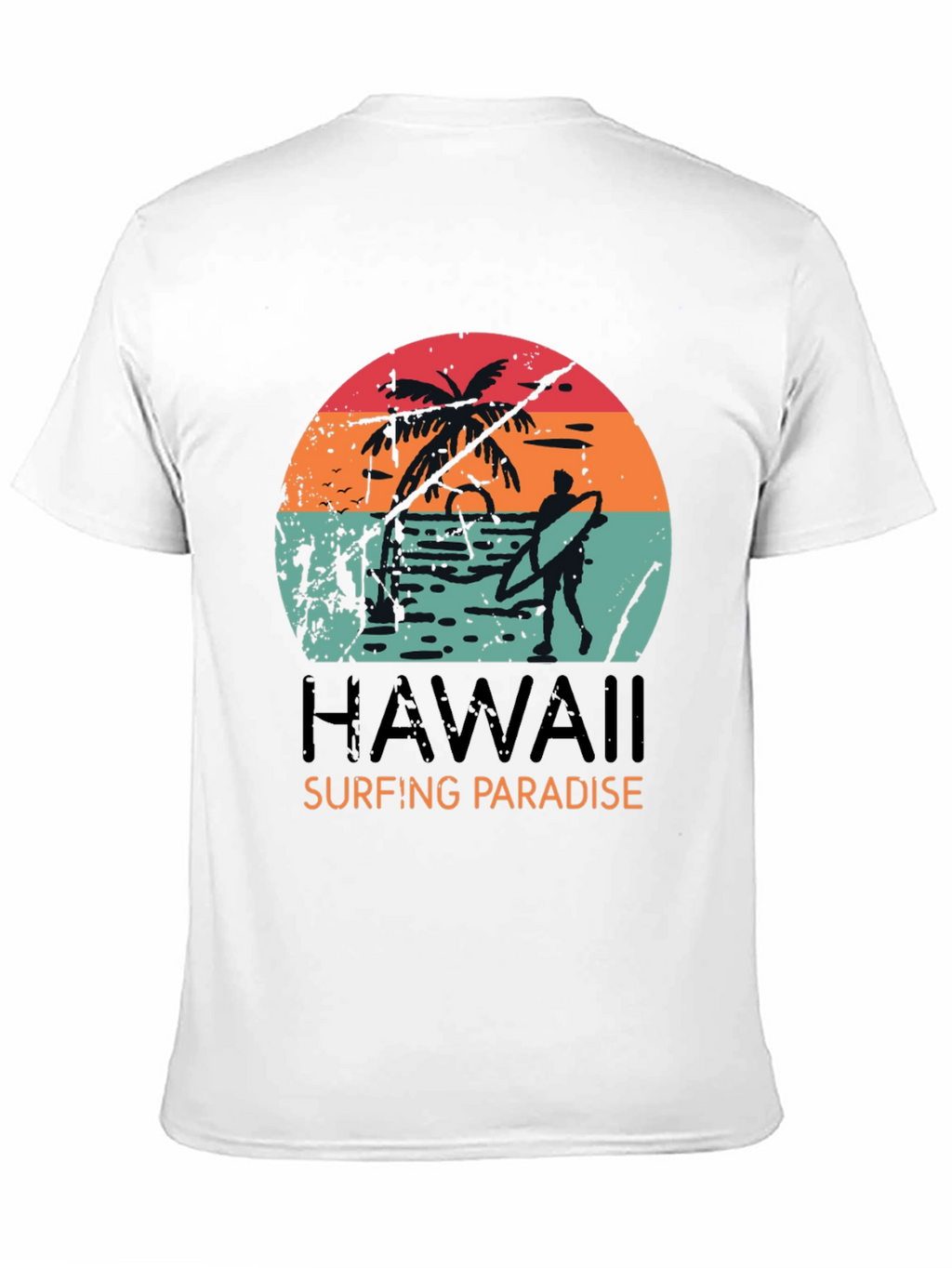 Hawaii Surfing Paradise Graphic Tee - Black Cotton T-Shirt