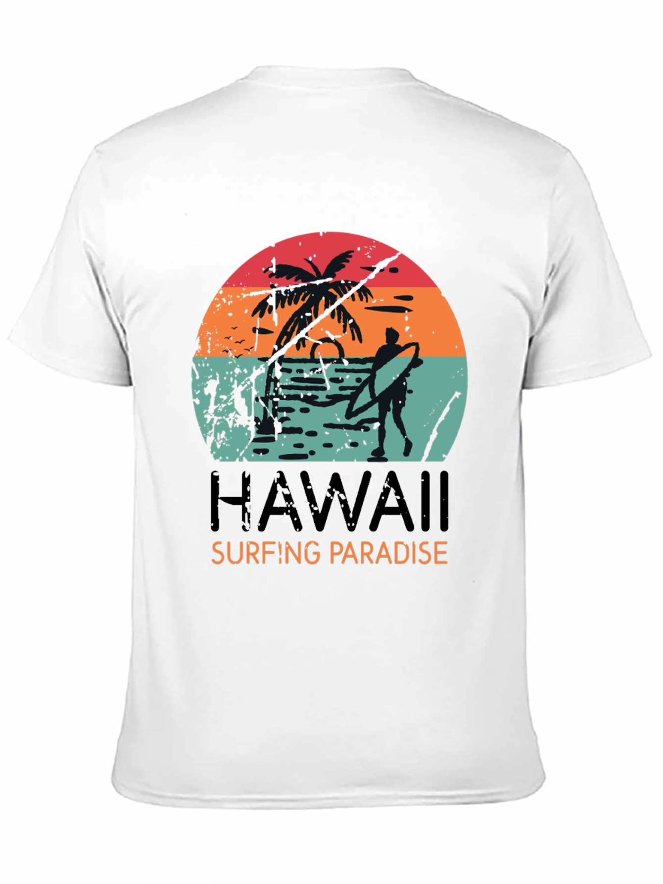 Hawaii Surfing Paradise Graphic Tee - Black Cotton T-Shirt