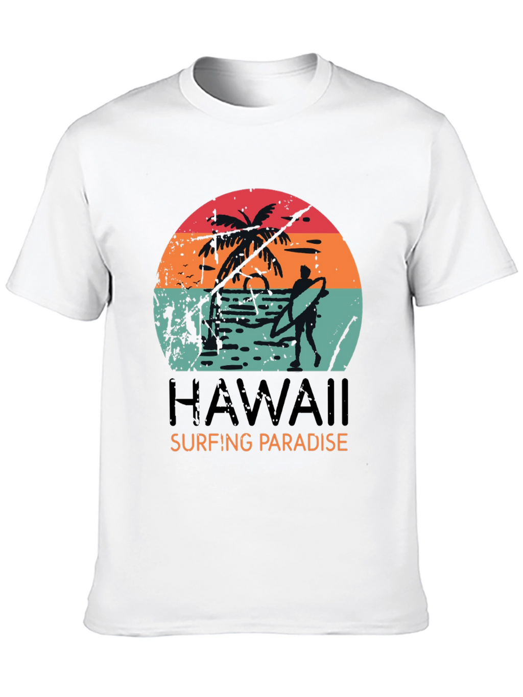 Hawaii Surfing Paradise Graphic Tee - Black Cotton T-Shirt