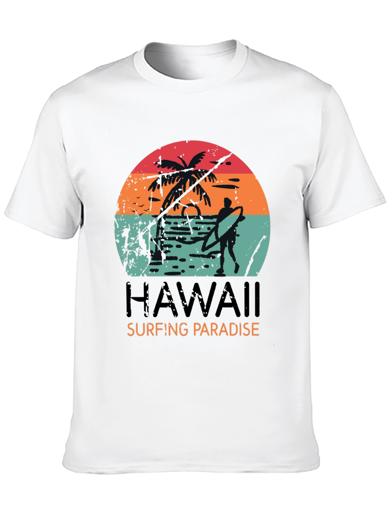 Hawaii Surfing Paradise Graphic Tee - Black Cotton T-Shirt