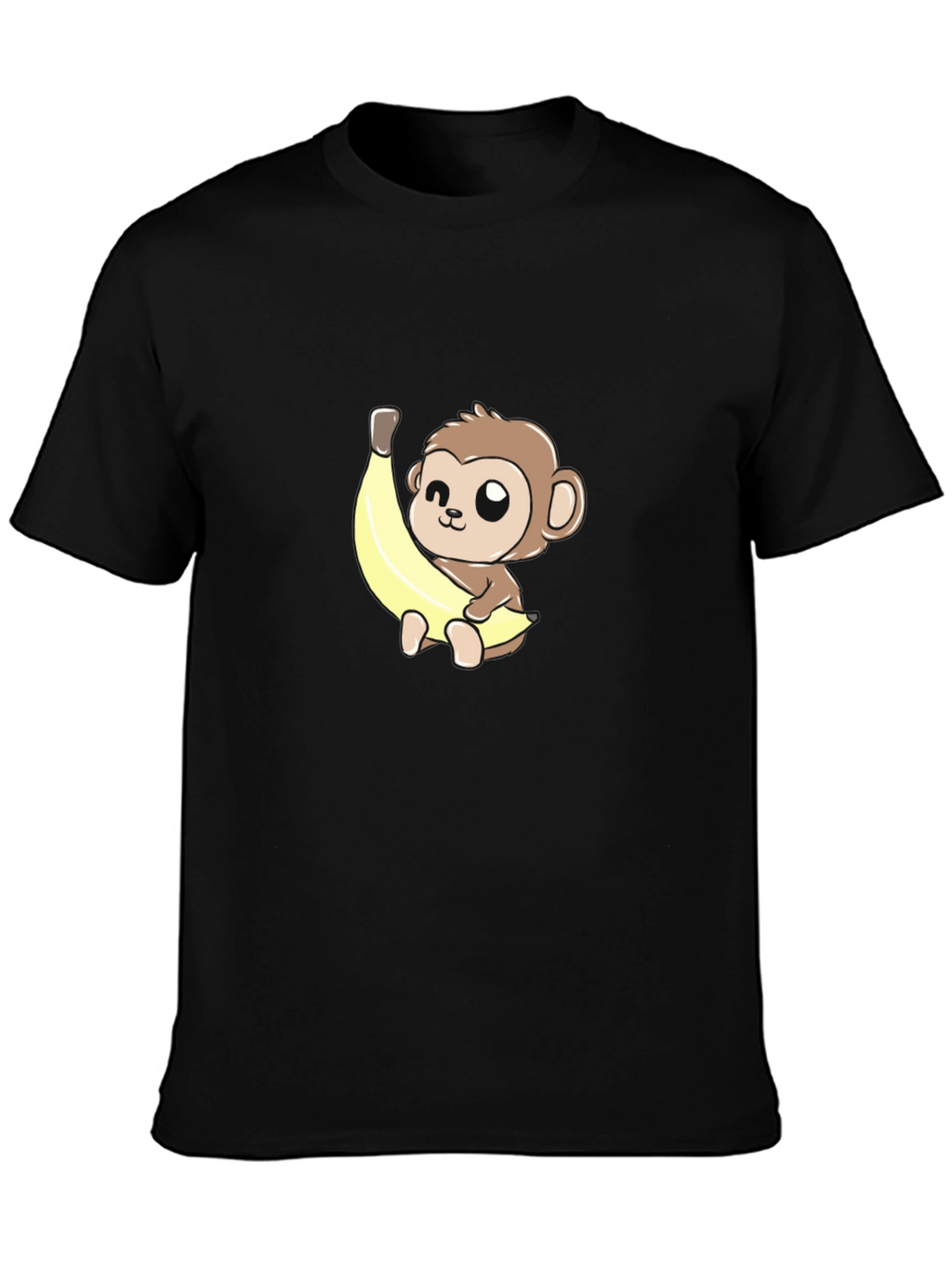 Cute Monkey Banana Graphic Tee - Unisex Black T-Shirt
