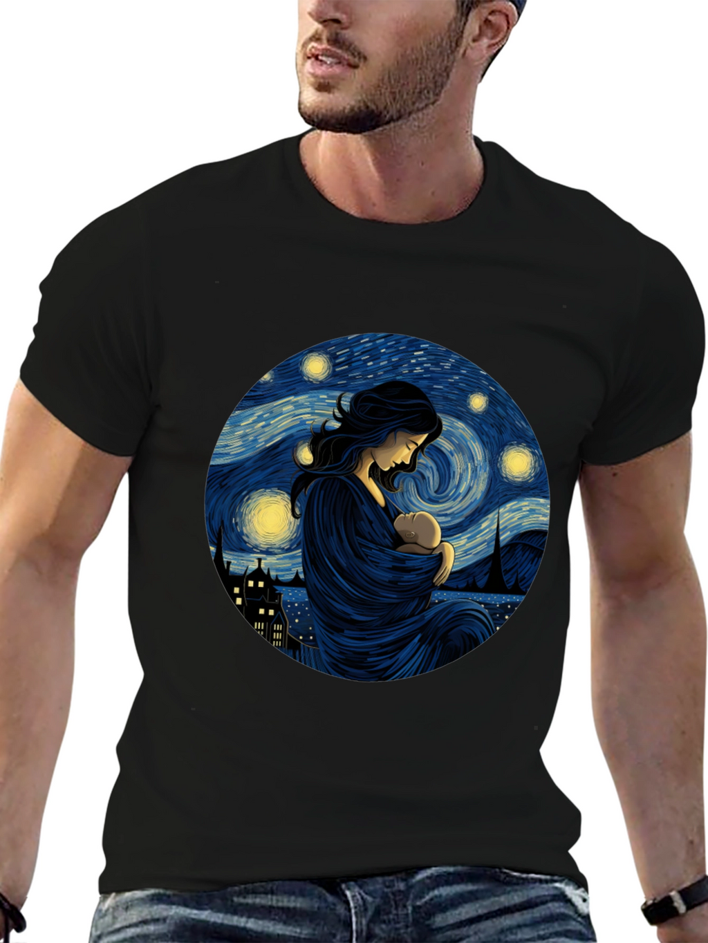 Starry Night Mother & Child Black Tee