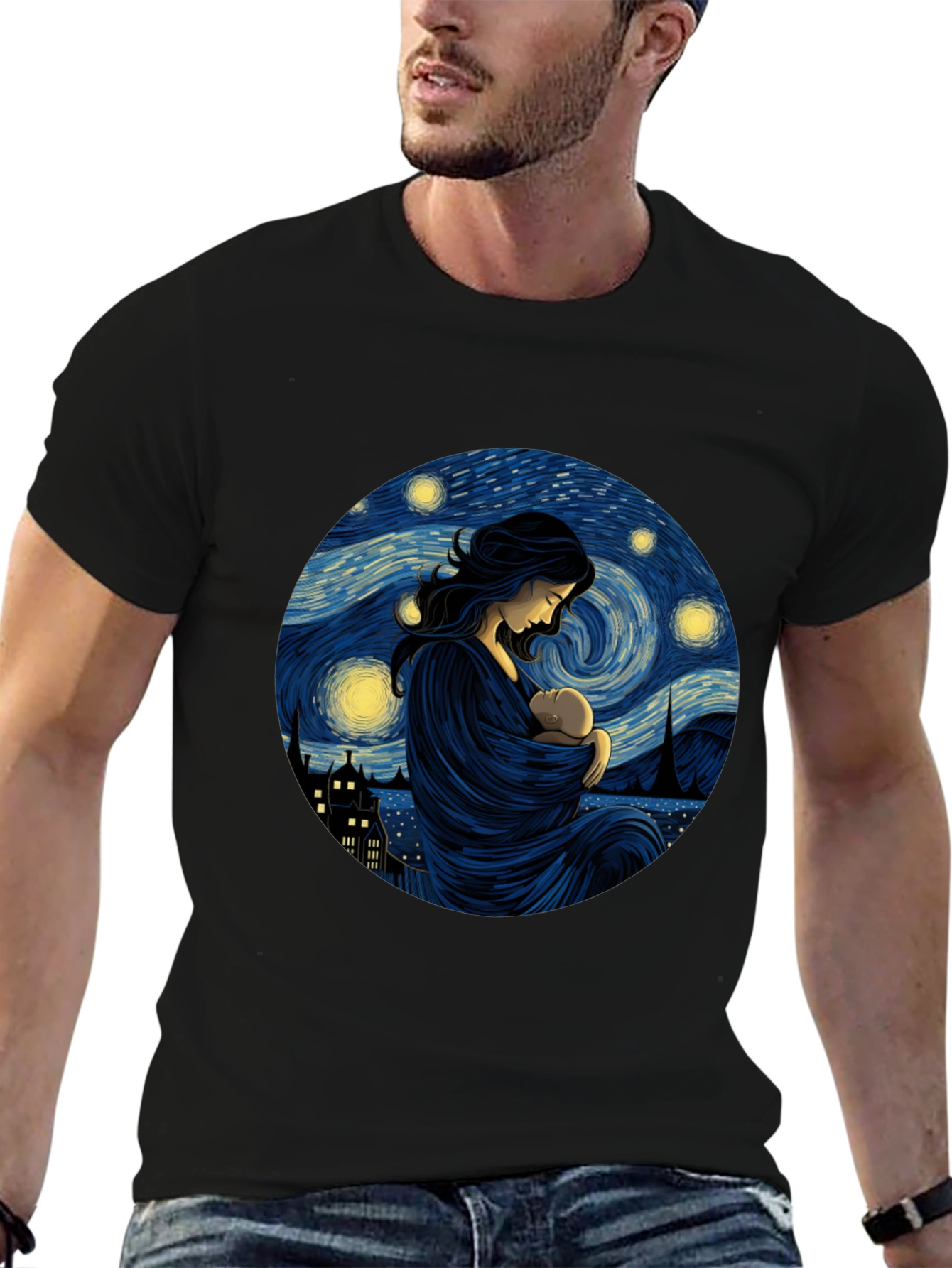 Starry Night Mother & Child Black Tee