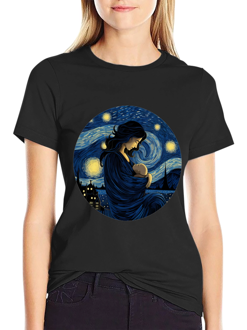 Starry Night Mother & Child Black Tee
