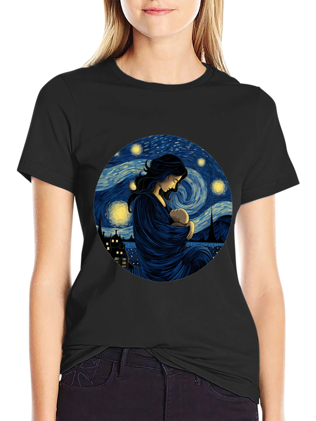 Starry Night Mother & Child Black Tee