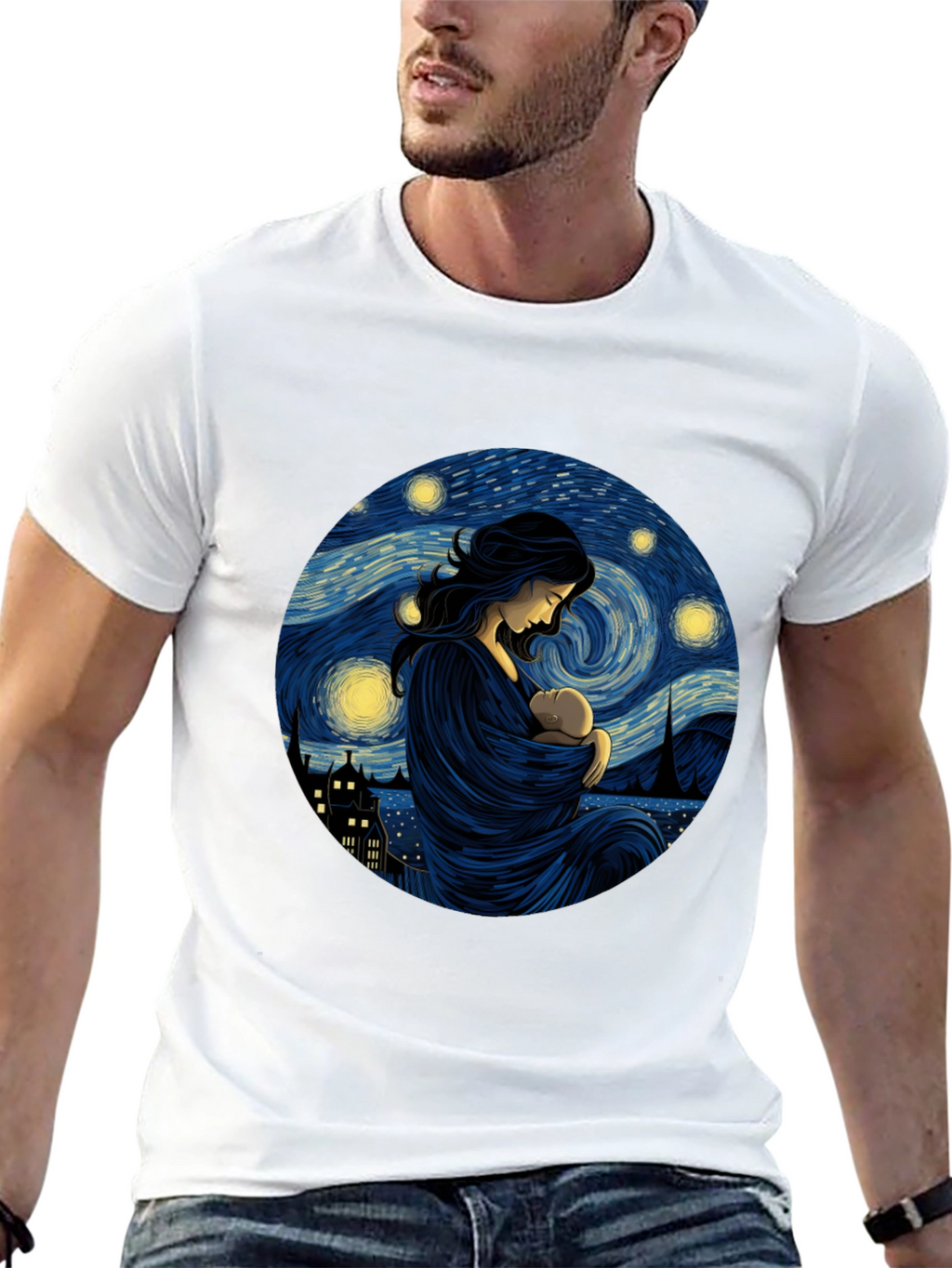 Starry Night Mother & Child Black Tee