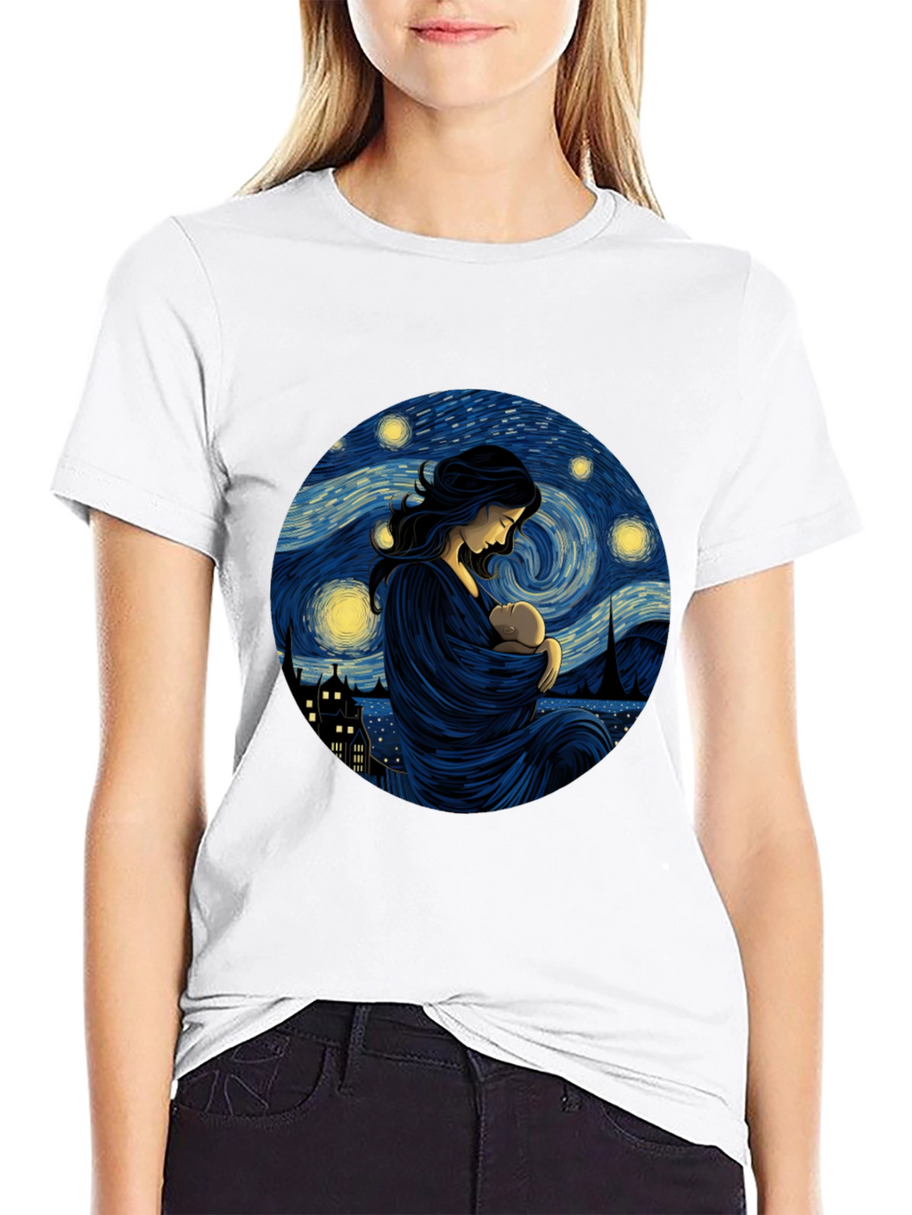 Starry Night Mother & Child Black Tee