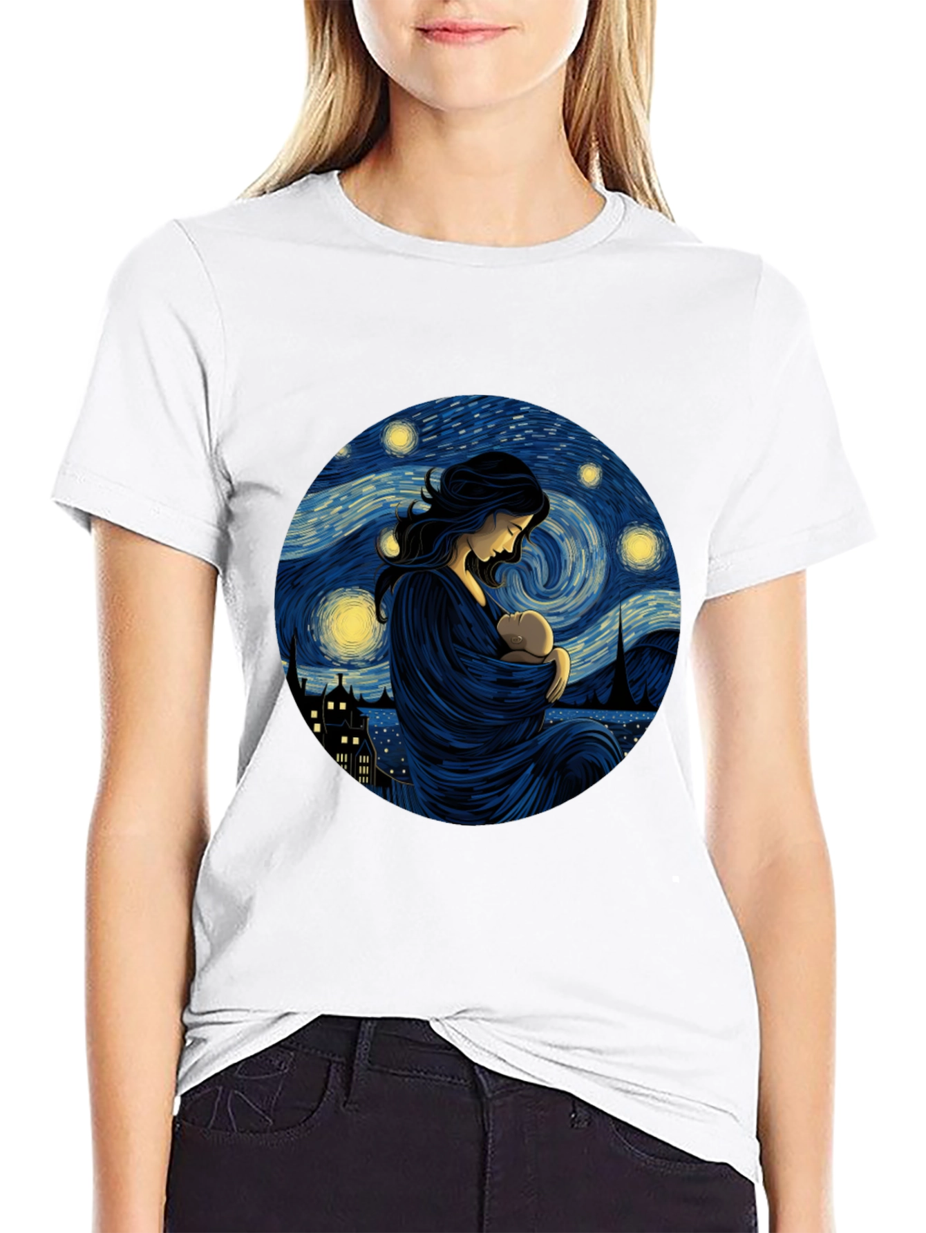 Starry Night Mother & Child Black Tee