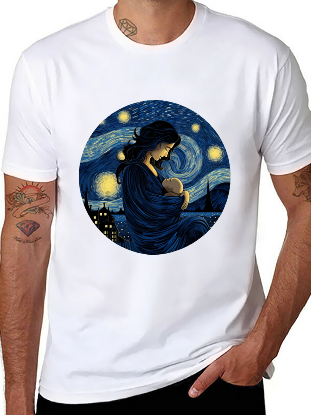 Starry Night Mother & Child Black Tee