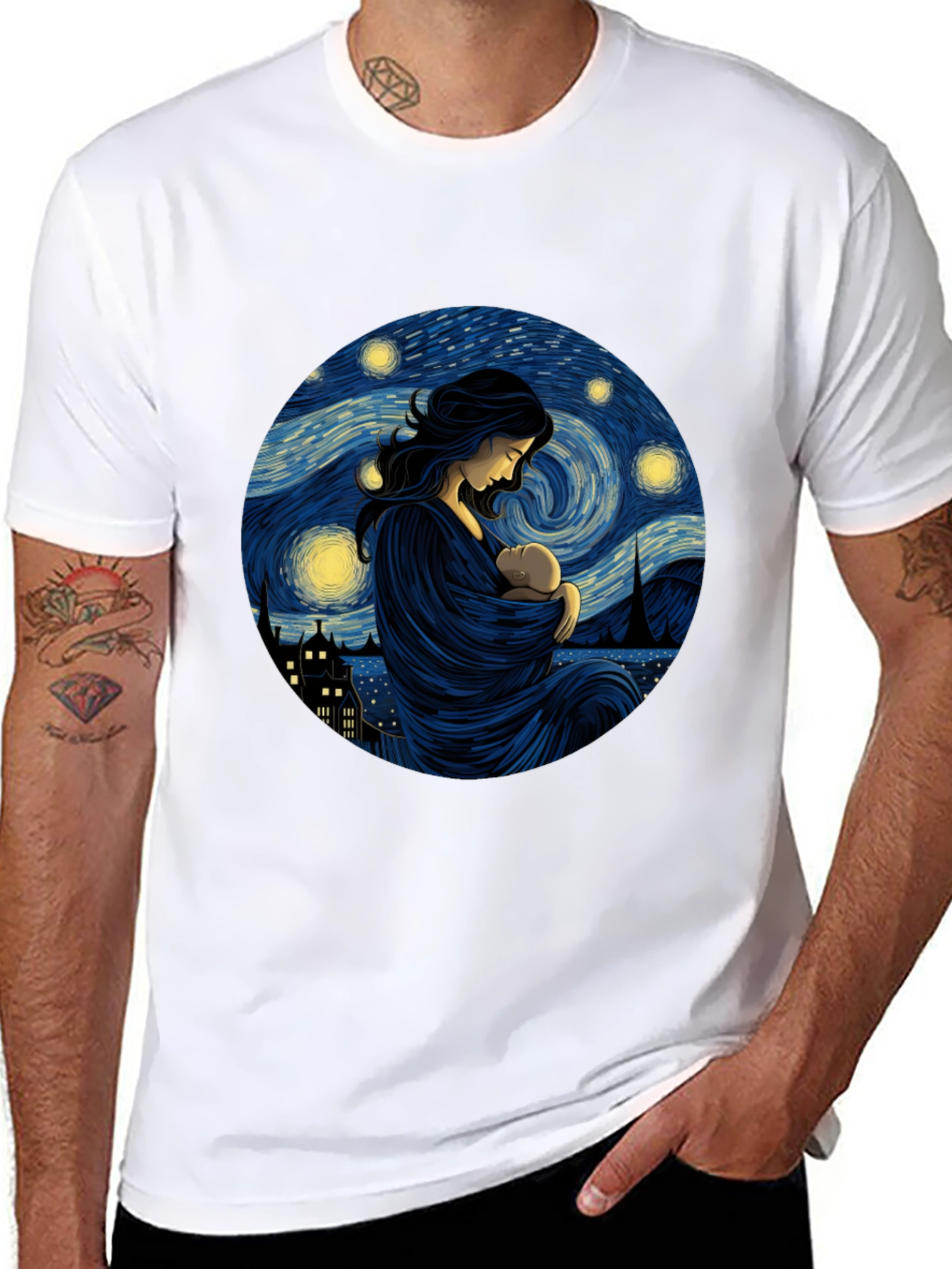 Starry Night Mother & Child Black Tee