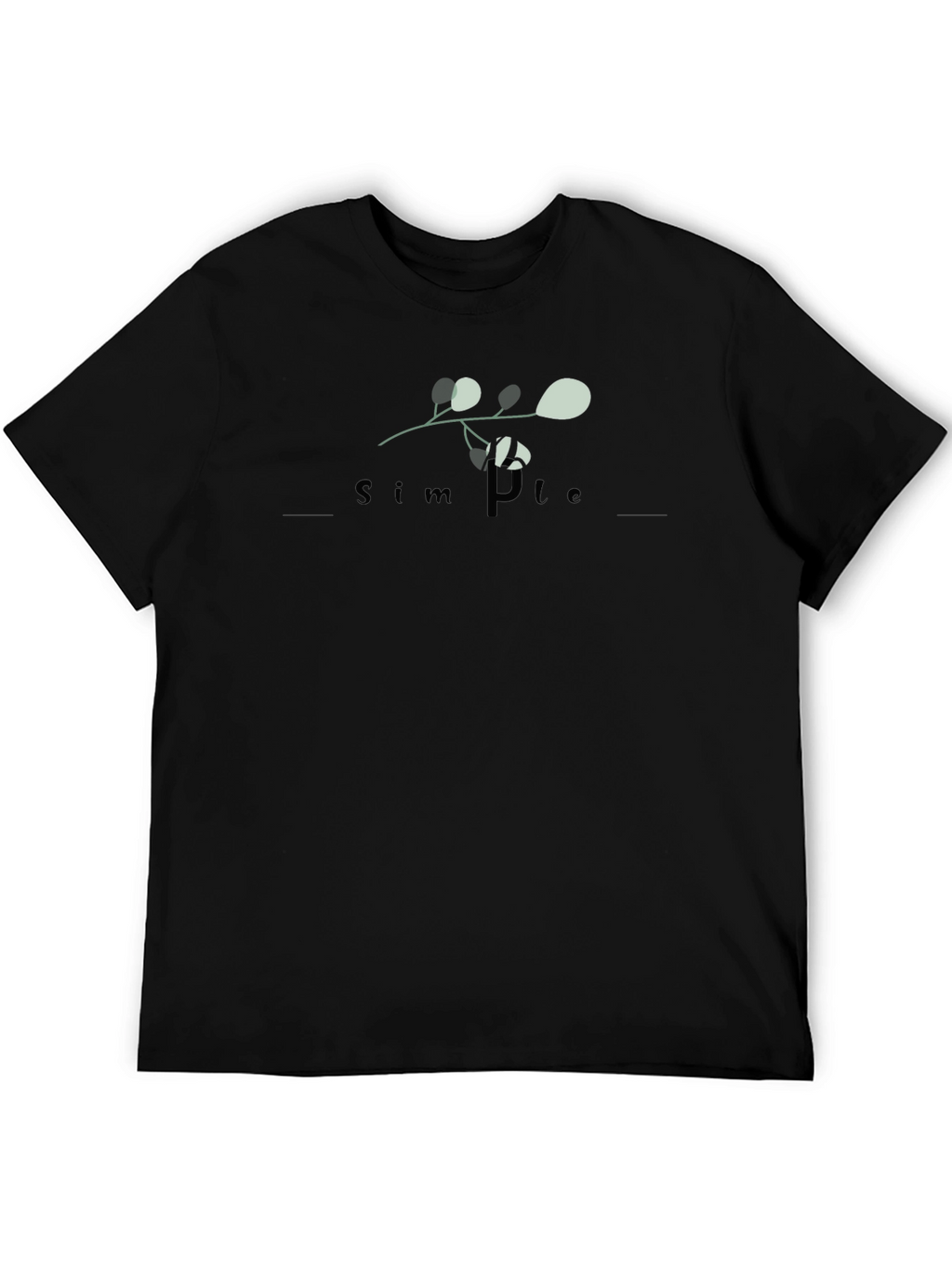 Simple Plant Design Black T-Shirt