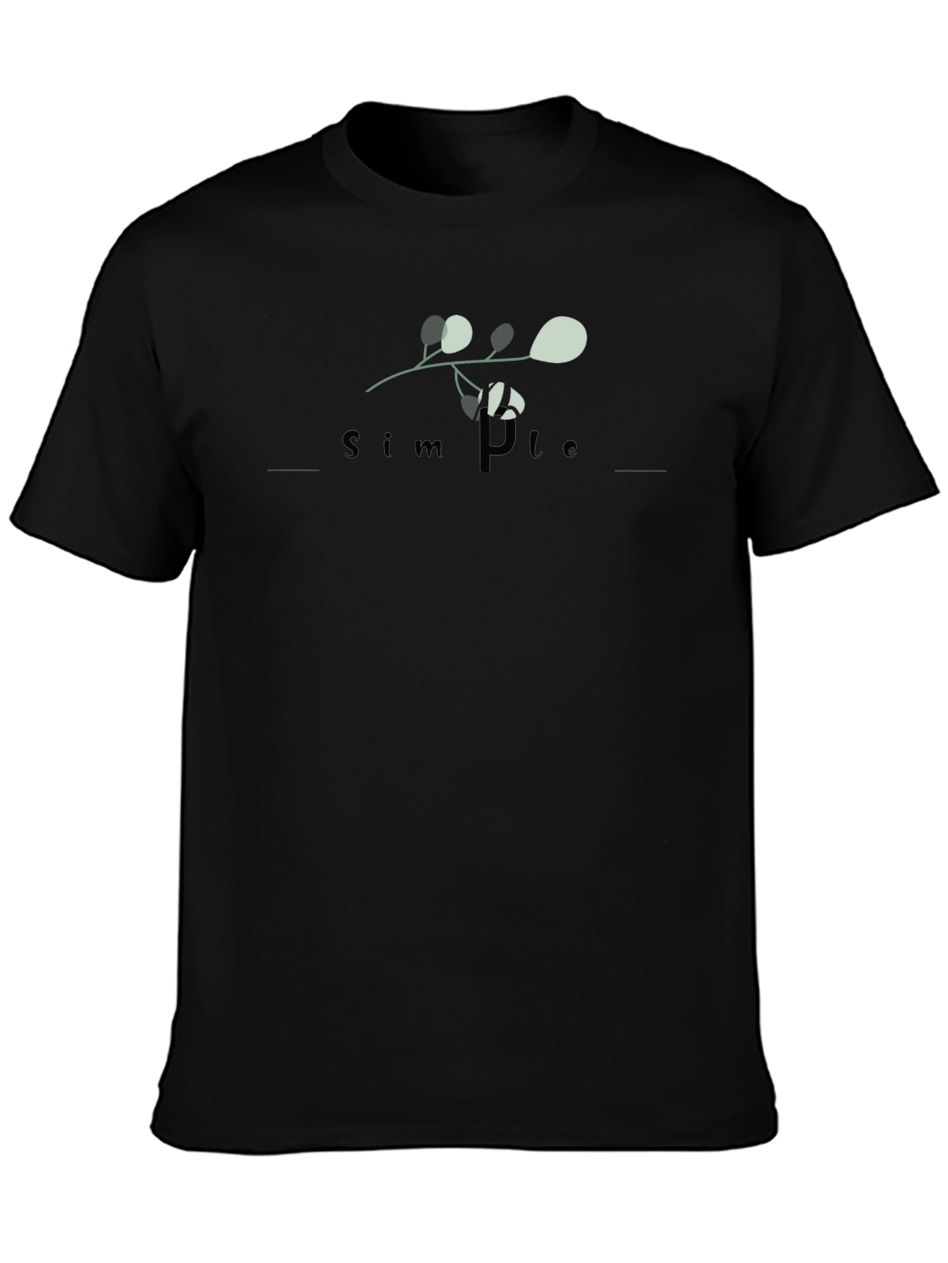 Simple Plant Design Black T-Shirt