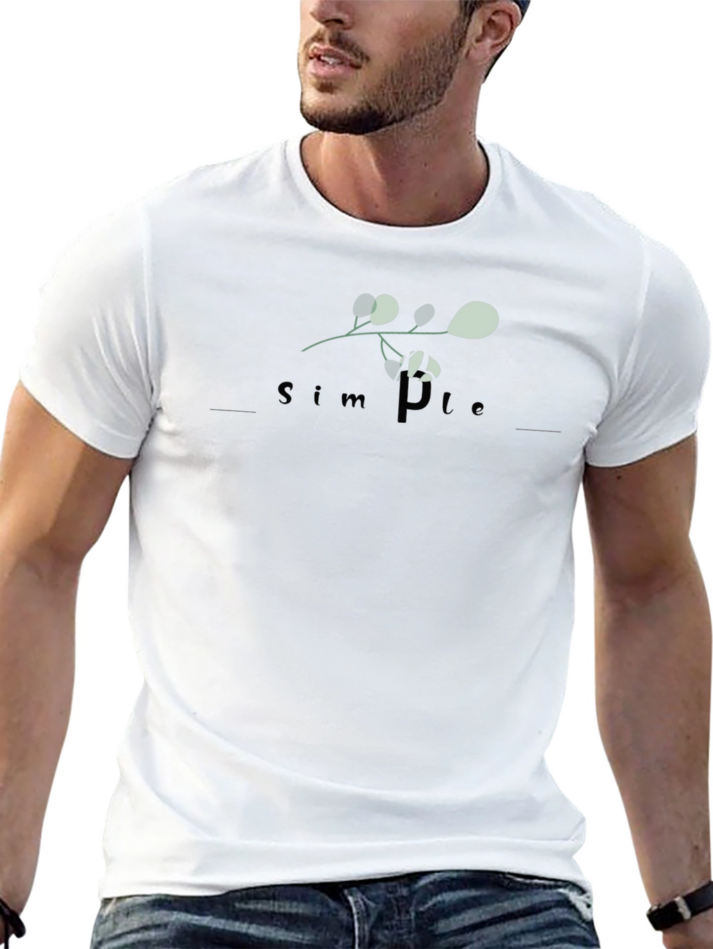 Simple Plant Design Black T-Shirt