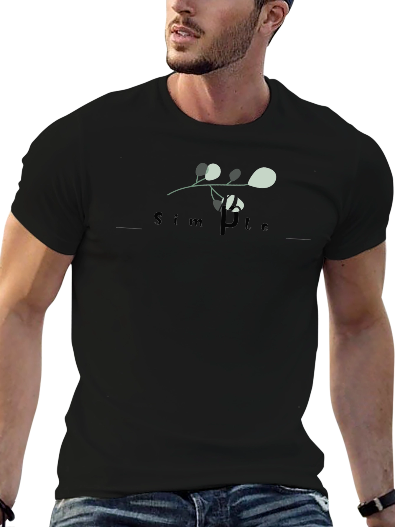 Simple Plant Design Black T-Shirt