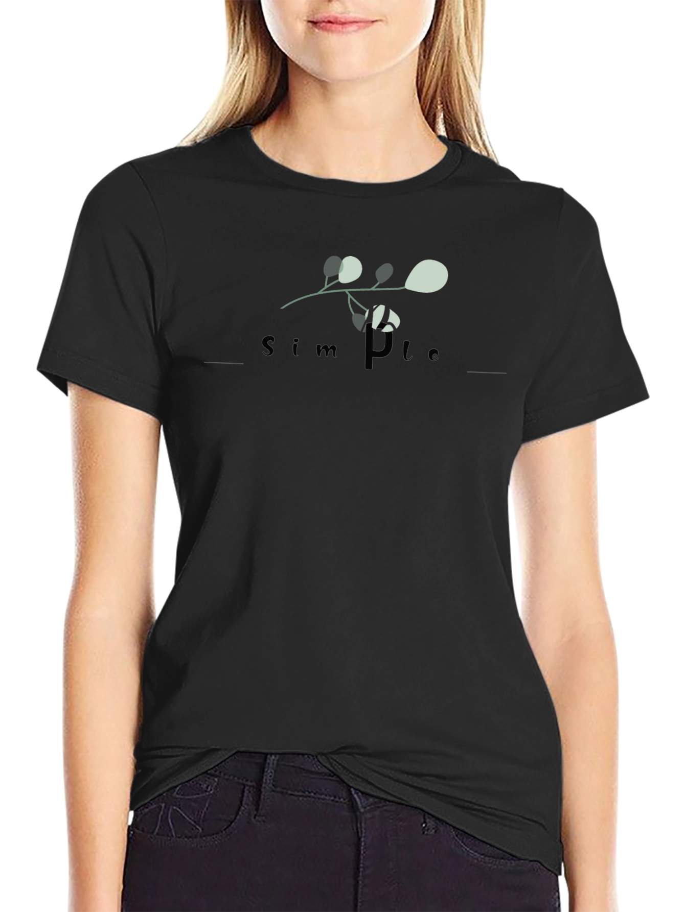 Simple Plant Design Black T-Shirt