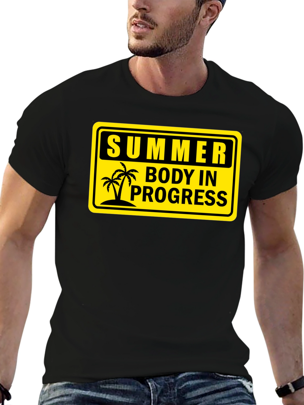 Summer Body in Progress Black Graphic T-Shirt