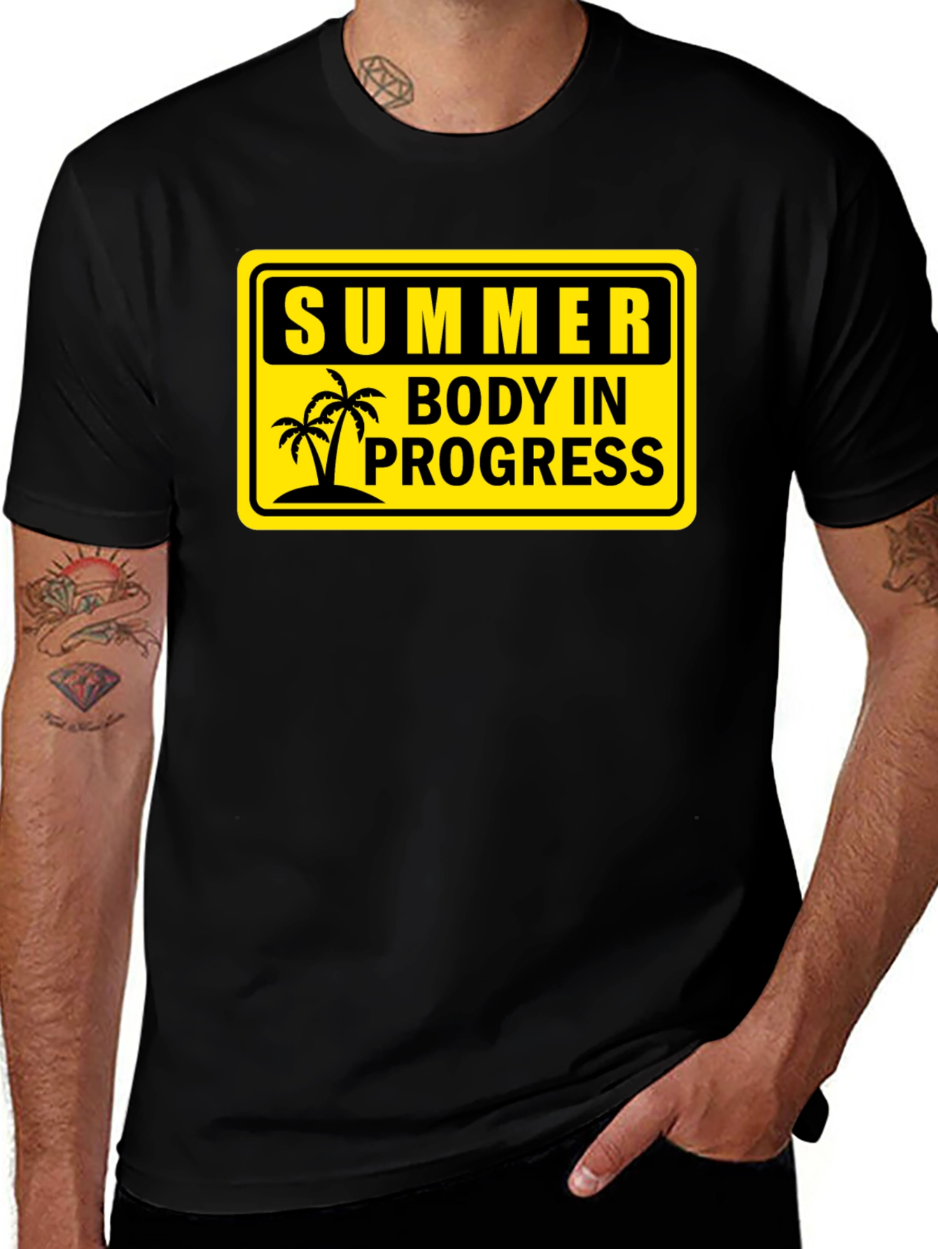 Summer Body in Progress Black Graphic T-Shirt