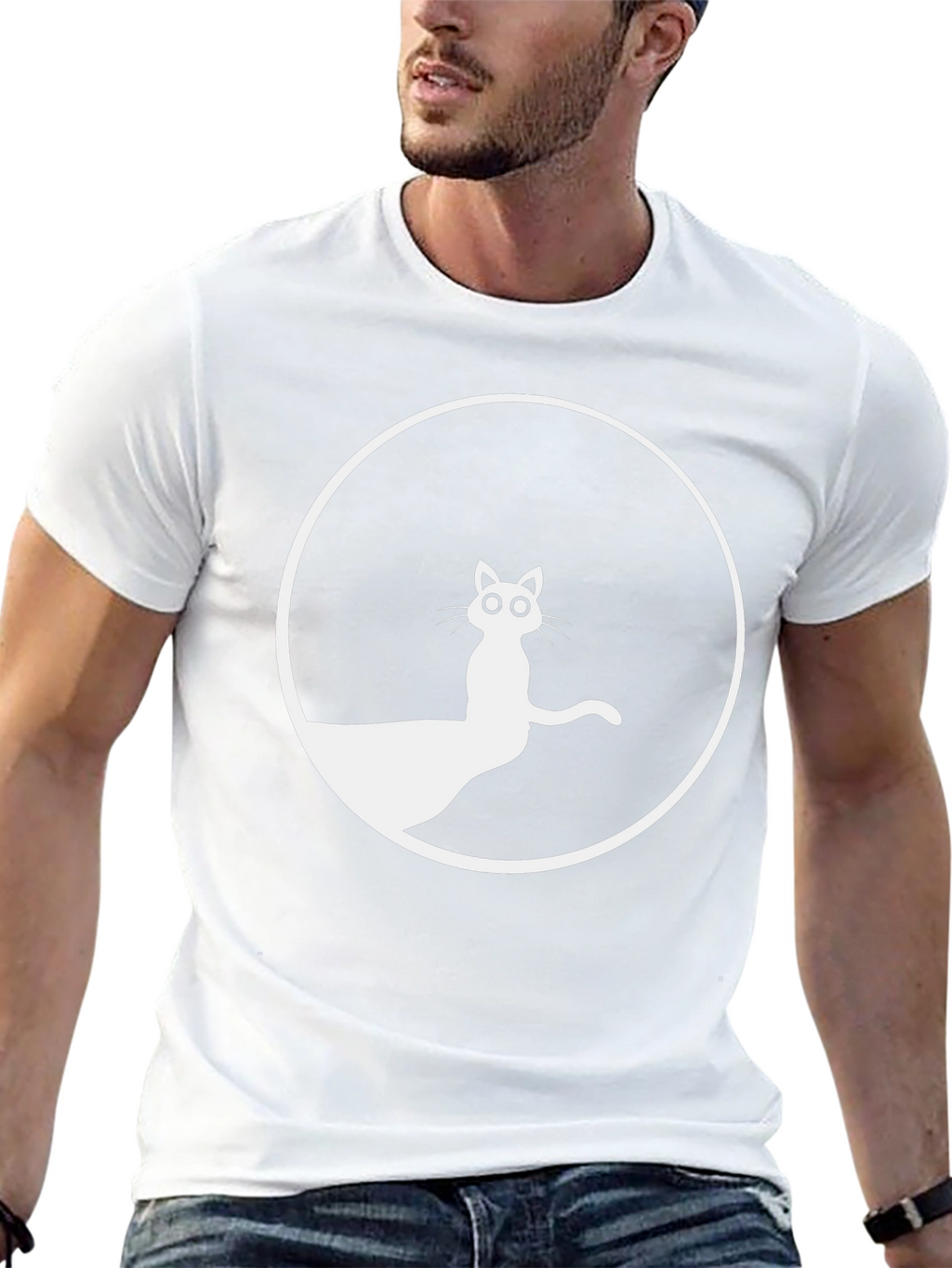 Black T-Shirt with Cat Circle Graphic