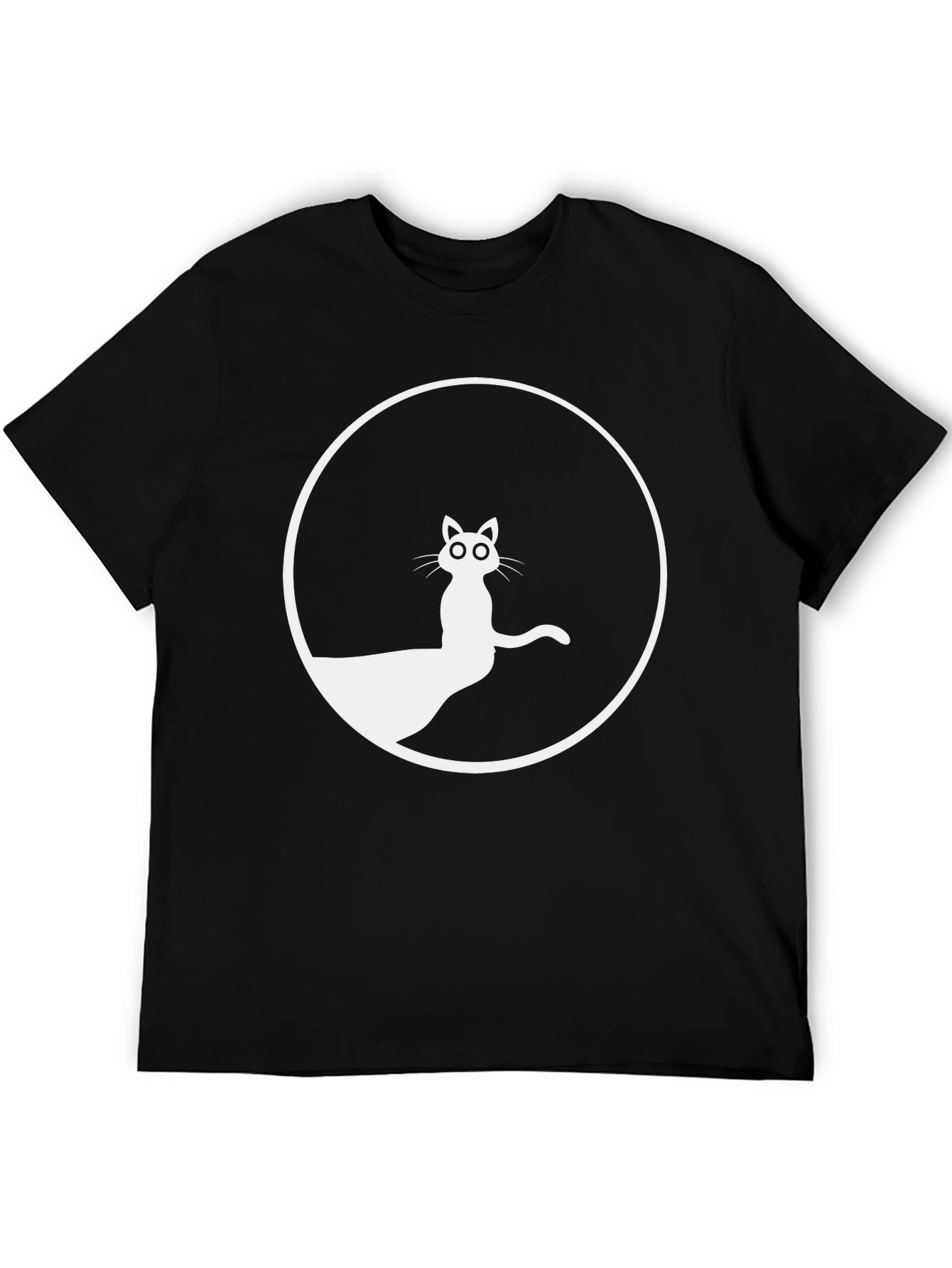 Black T-Shirt with Cat Circle Graphic
