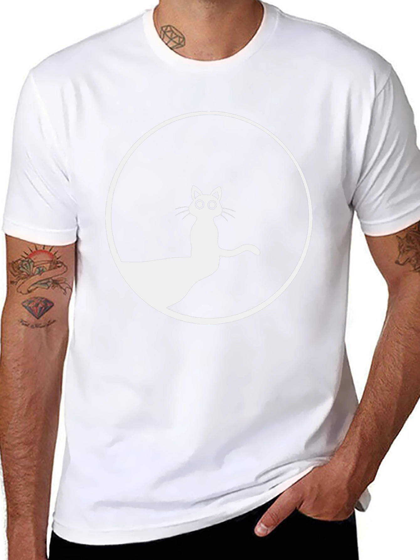 Black T-Shirt with Cat Circle Graphic