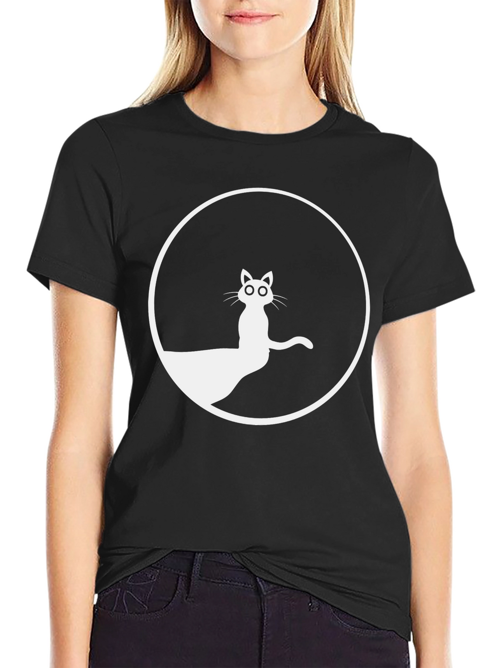 Black T-Shirt with Cat Circle Graphic