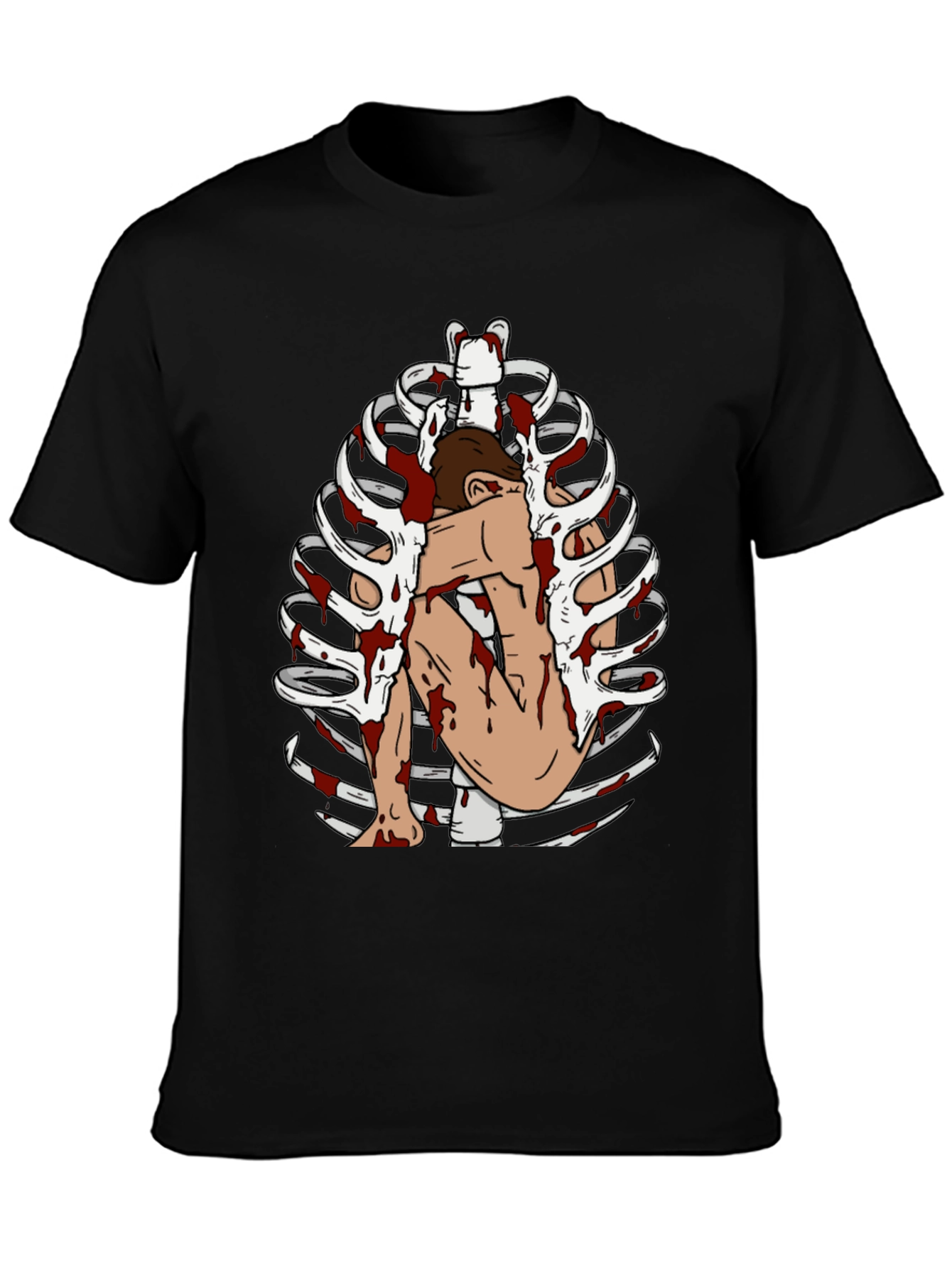 Bloody Rib Cage Graphic Tee - Edgy Unique Design