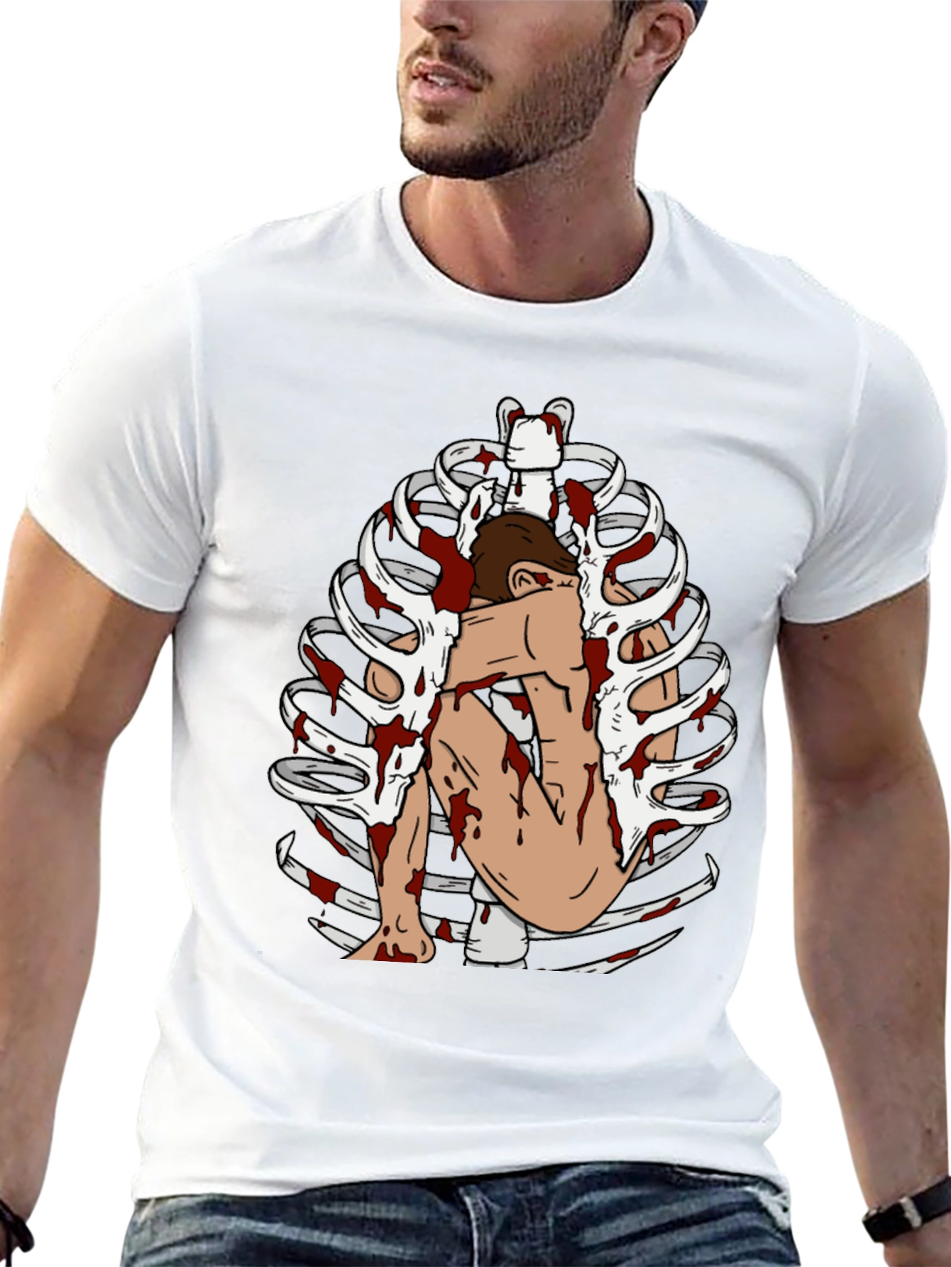 Bloody Rib Cage Graphic Tee - Edgy Unique Design