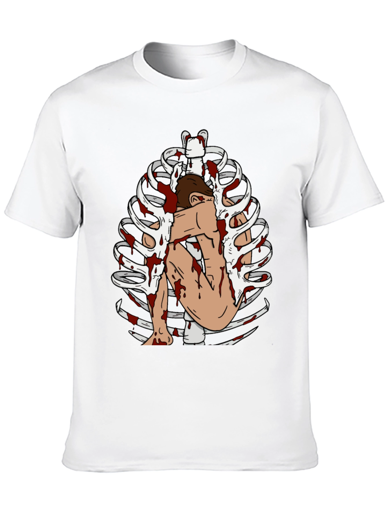 Bloody Rib Cage Graphic Tee - Edgy Unique Design
